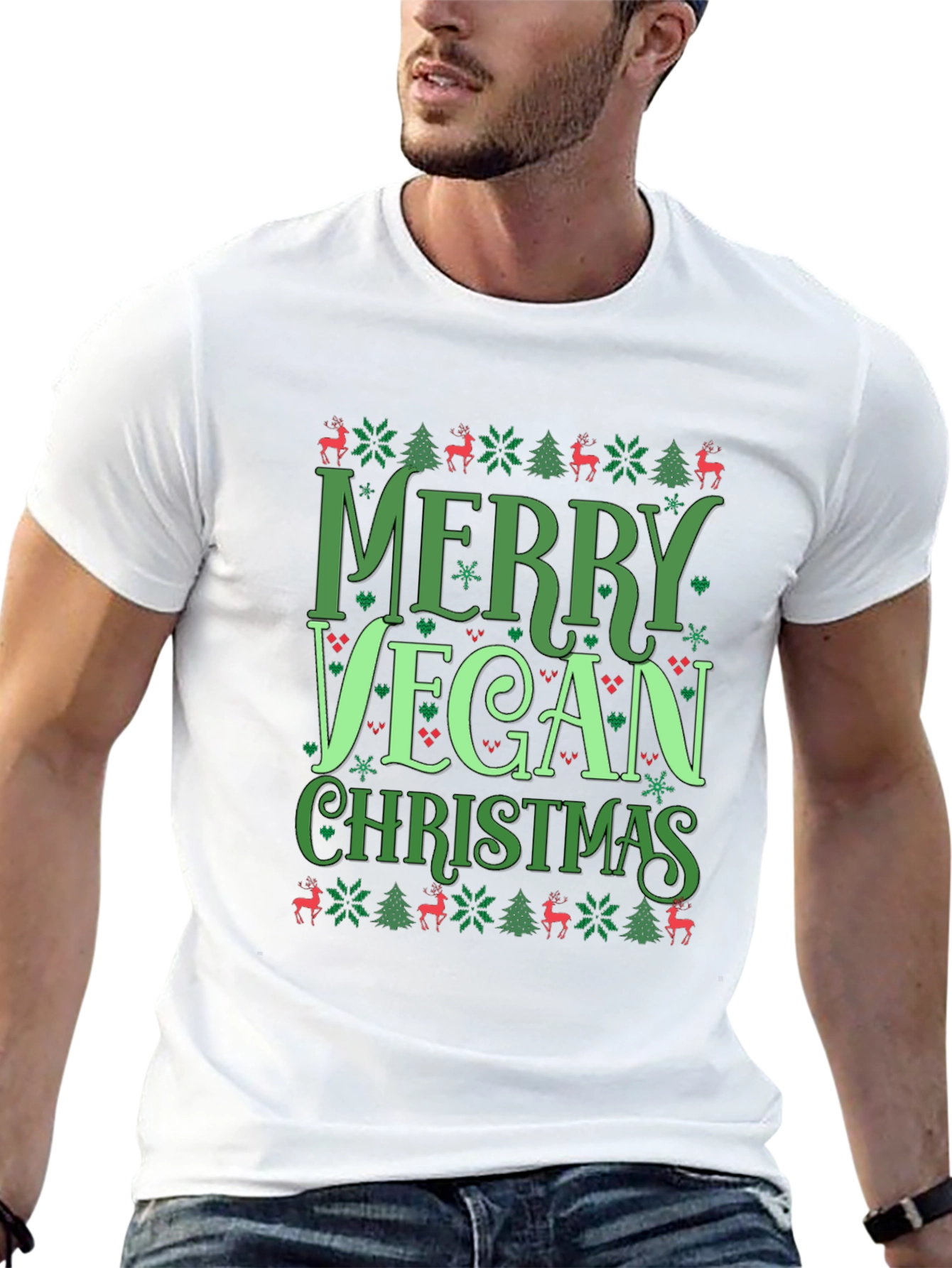 Merry Vegan Christmas Graphic T-Shirt