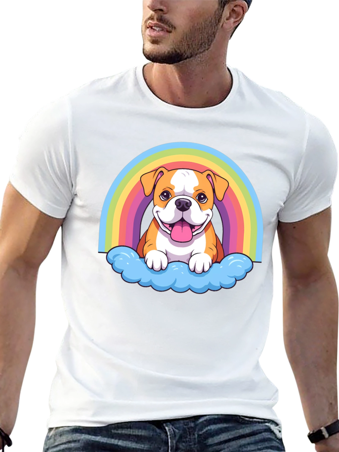 Bulldog Rainbow Cloud T-Shirt - Cute Graphic Tee