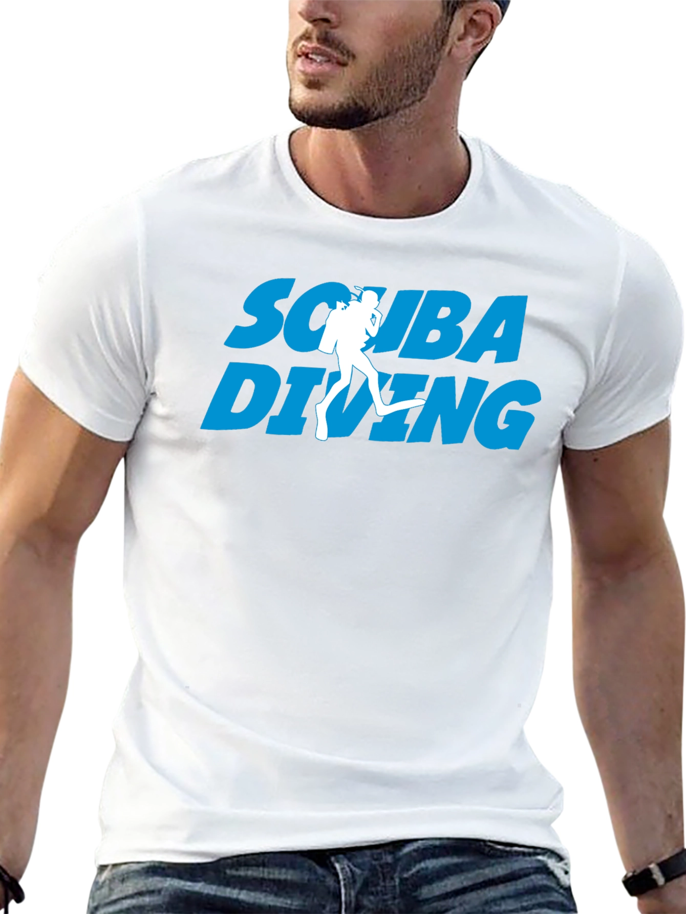 Scuba Diving Graphic Print Black T-Shirt