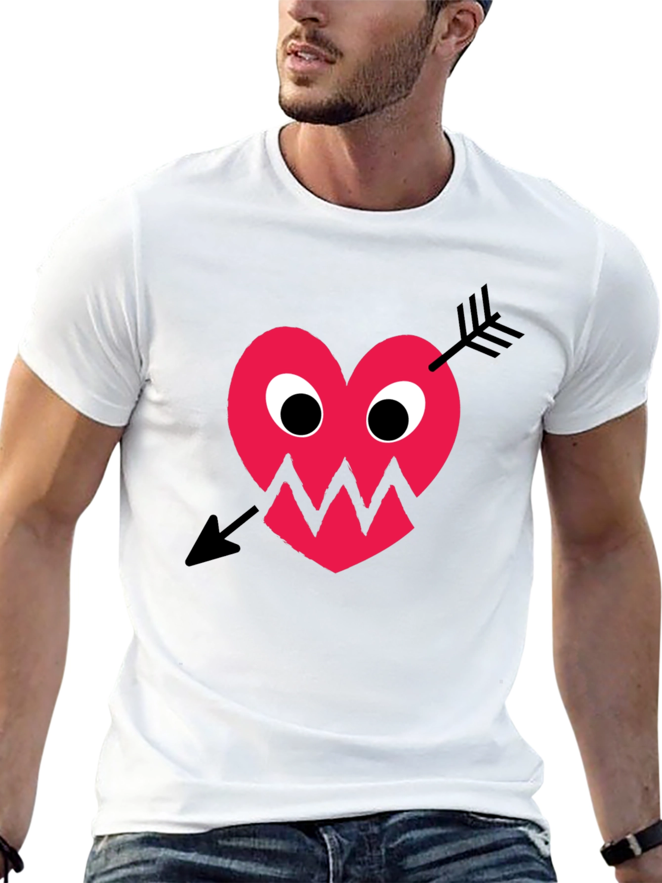 Heart Arrow Graphic Tee - Black Cotton T-Shirt