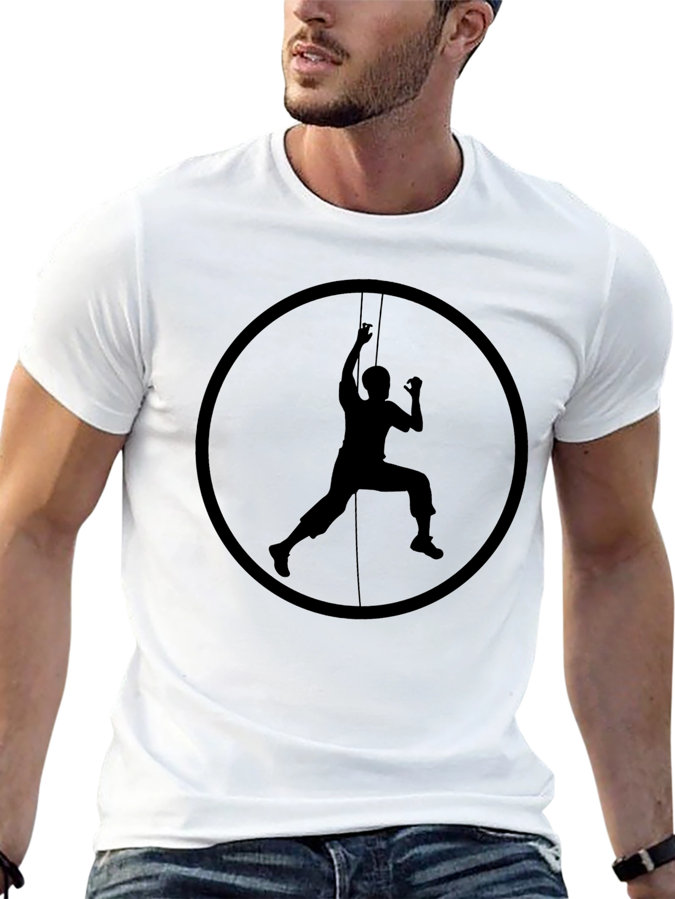 Climbing Silhouette Graphic Tee - Black Cotton Shirt