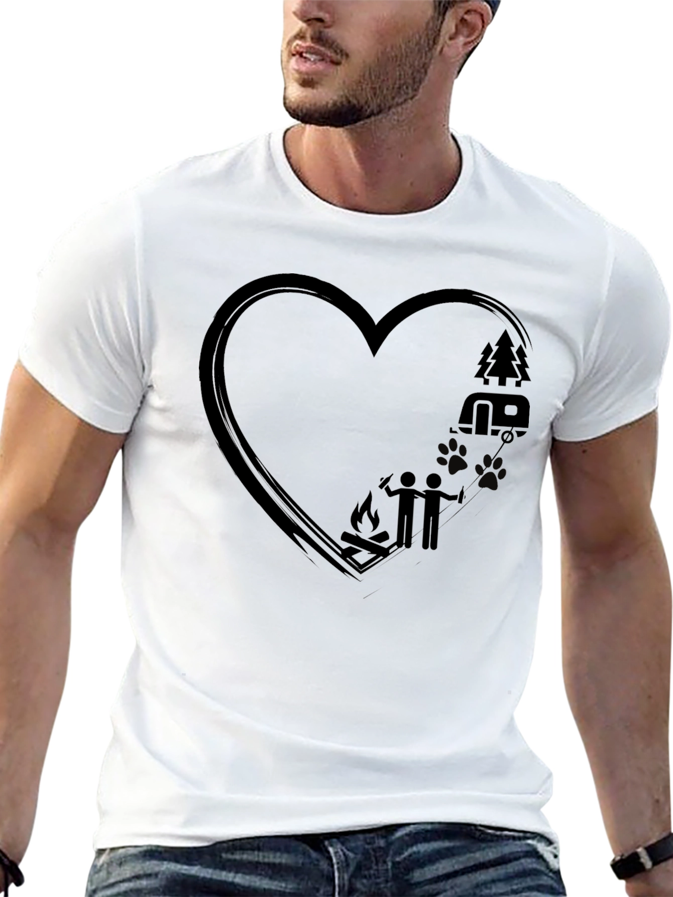 Camping Love Heart T-Shirt - Black