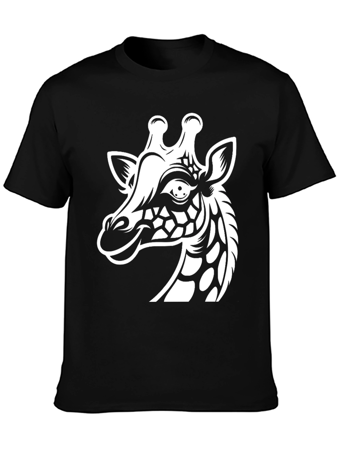 Mens Black T-Shirt with Giraffe Print