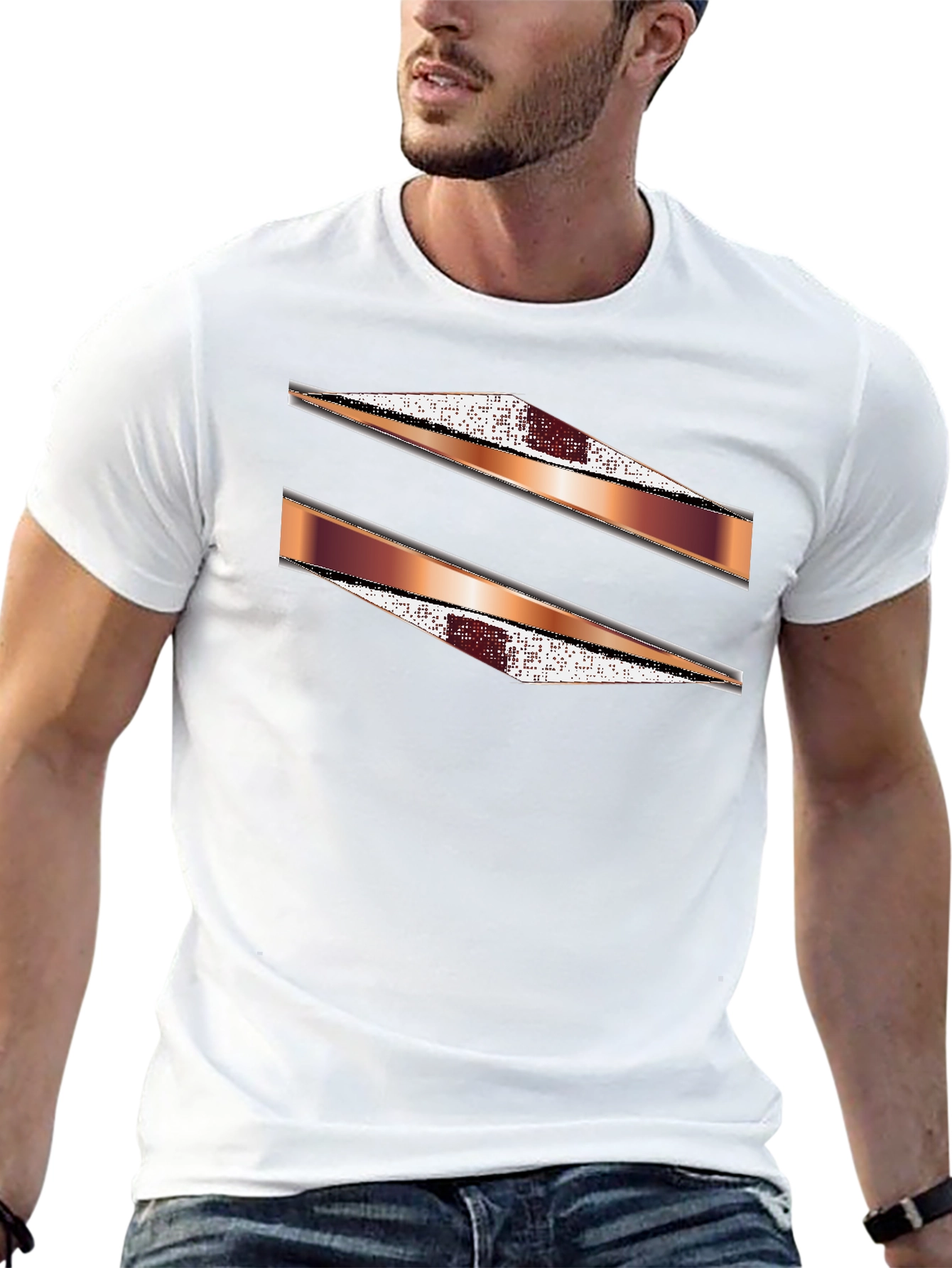 Stylish Black Graphic Tee with Abstract Stripe Design