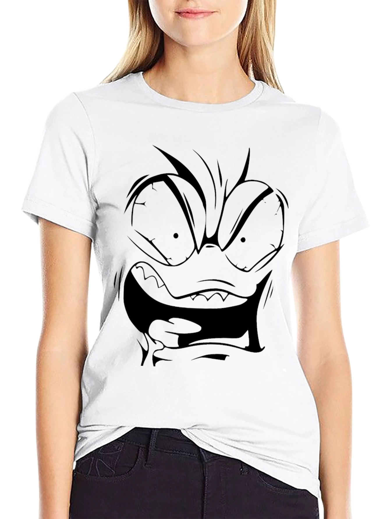 Angry Face Graphic Tee - Black T-Shirt