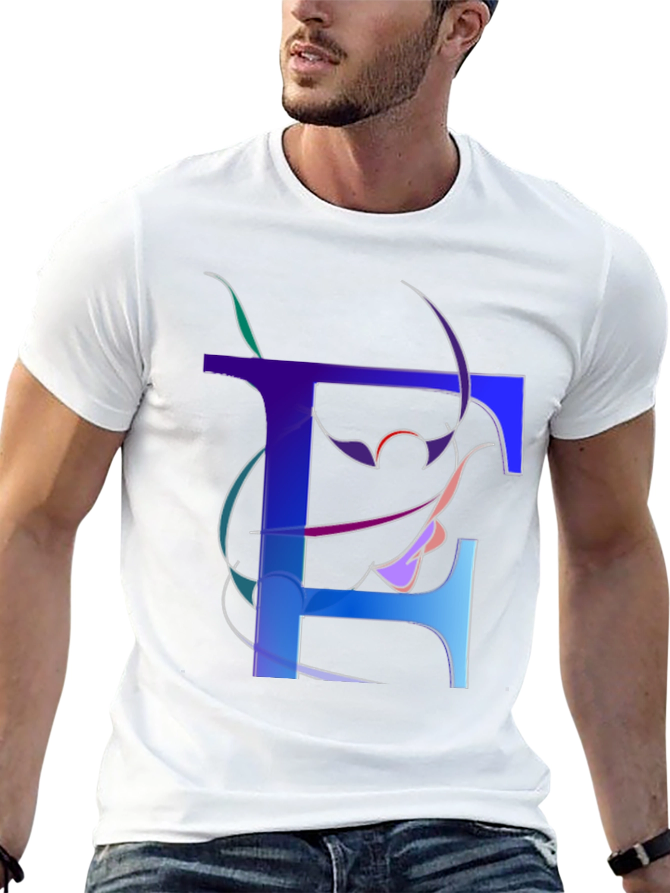 Abstract Letter T Graphic Print Black T-Shirt
