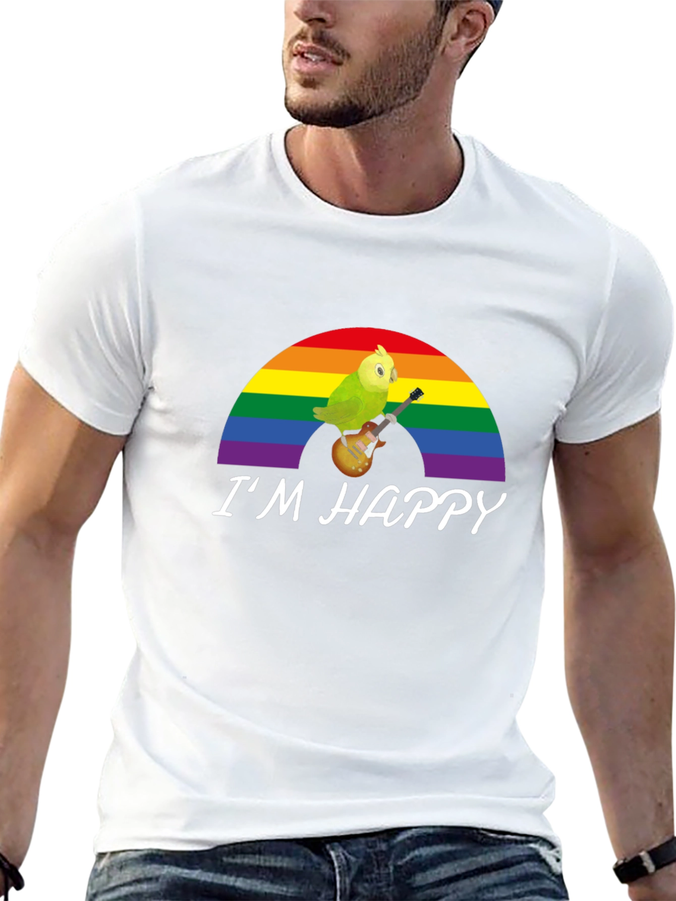 Im Happy Bird Guitar Rainbow Pride T-Shirt