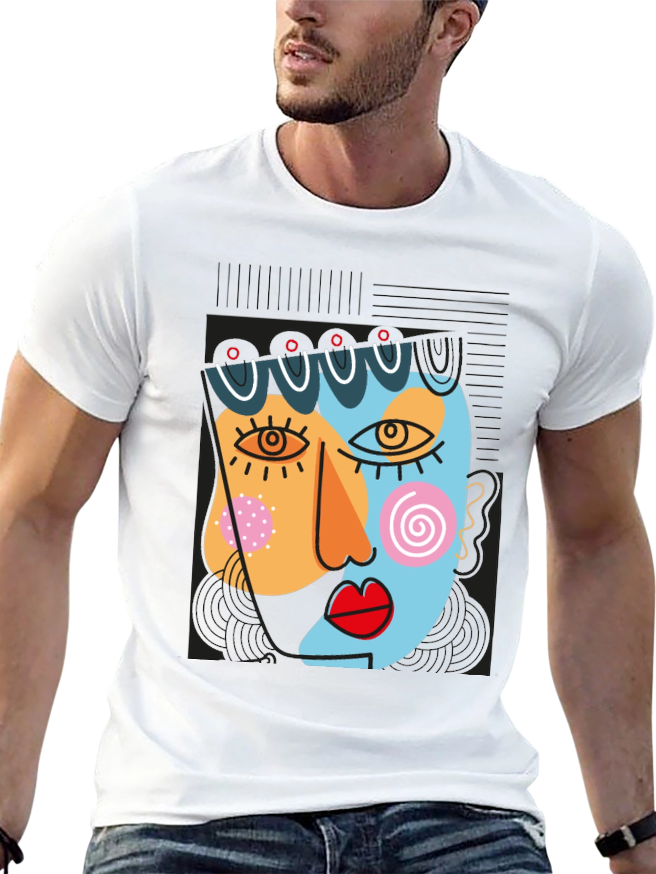 Abstract Art Face Graphic Black T-Shirt