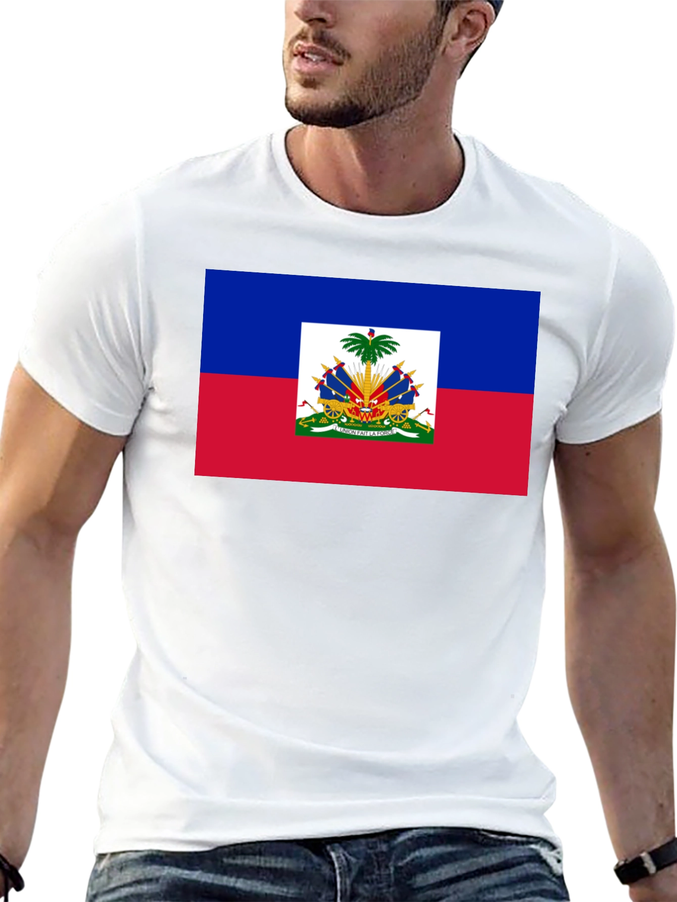 Haiti Flag Graphic T-Shirt - Black