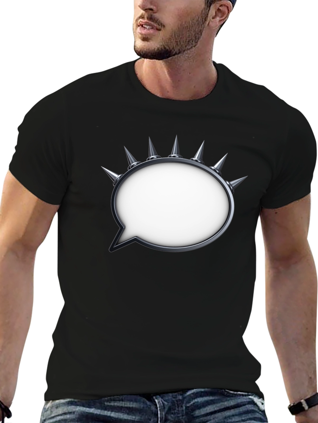 Edgy Spiked Speech Bubble Graphic T-Shirt
