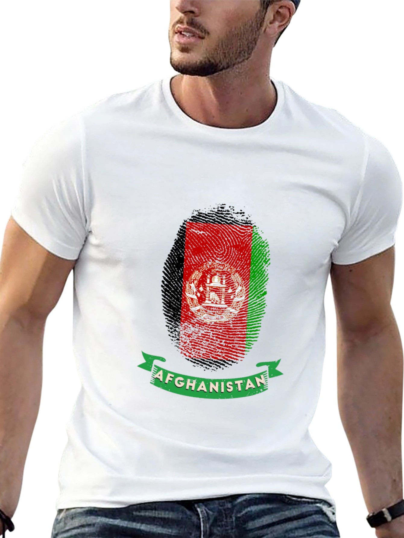 Afghanistan Flag Fingerprint Graphic T-Shirt