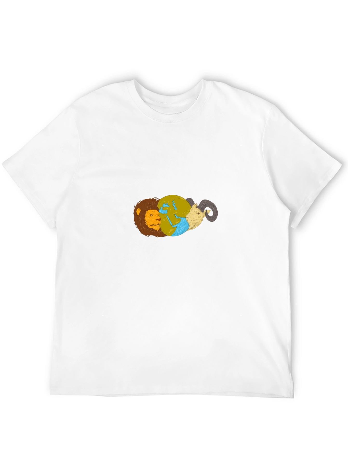 Lion Earth Ram Graphic Black T-Shirt