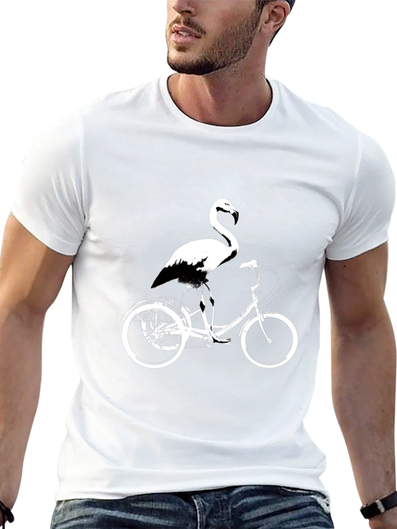 Flamingo on Bike Graphic Tee - Black Cotton Shirt