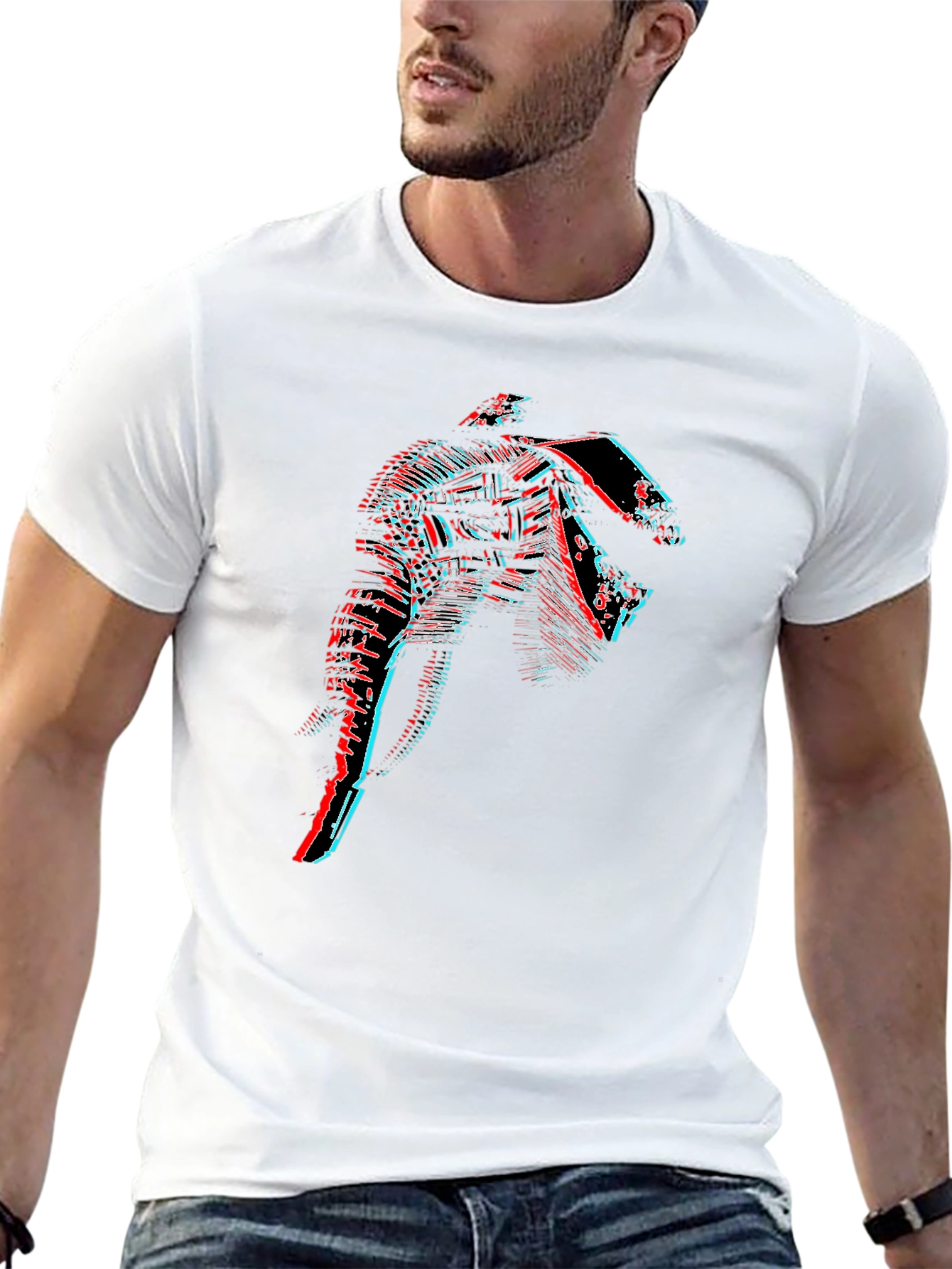 Glitch Art Graphic Tee - Black Cotton T-Shirt