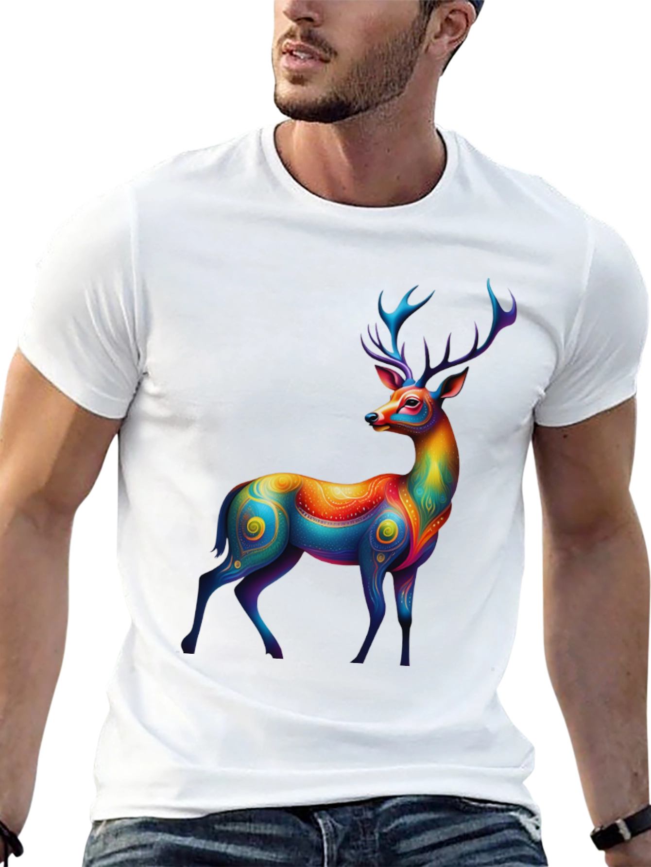 Rainbow Deer Graphic Tee - Mens Black T-Shirt