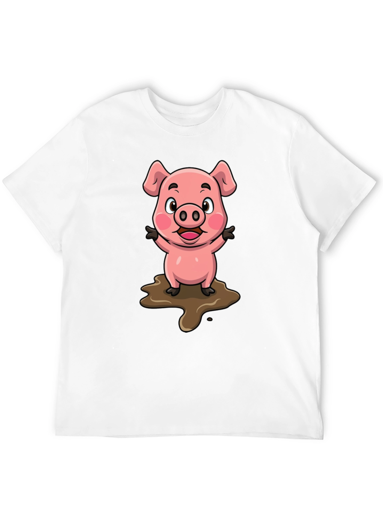 Cute Pig in Mud Cartoon T-Shirt