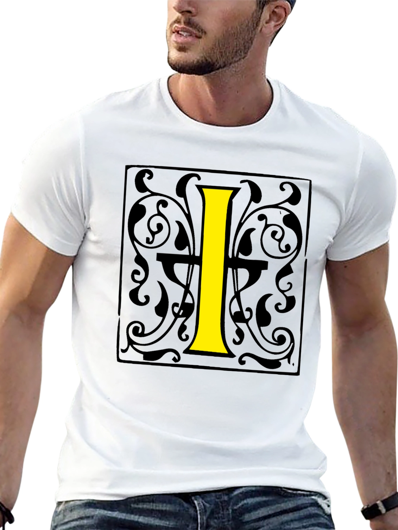 Initial I Graphic Print Black T-Shirt