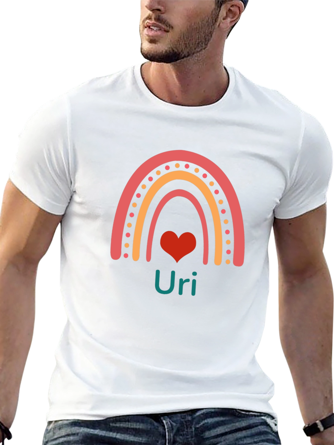 Rainbow Uri Heart Graphic T-Shirt