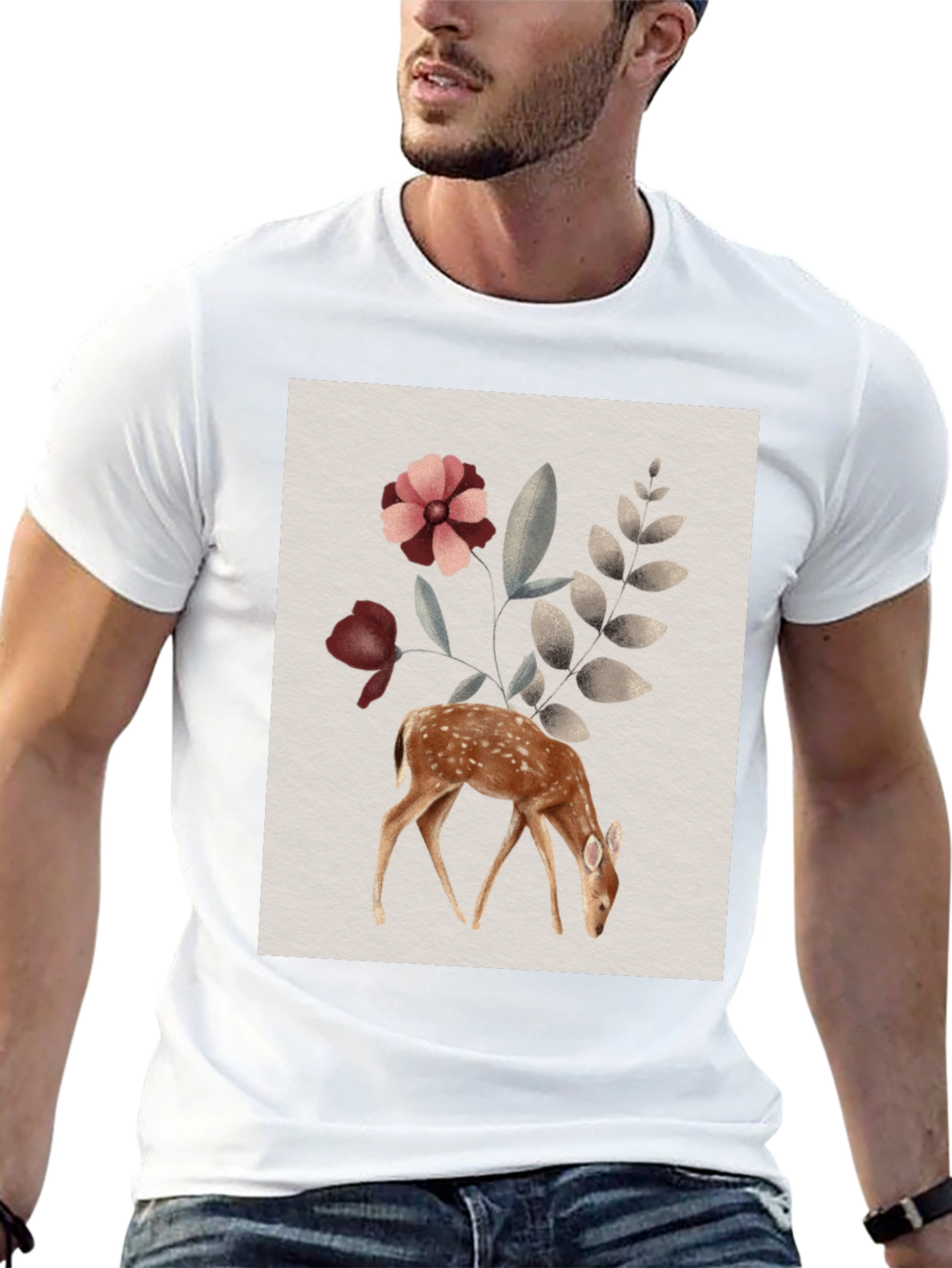 Deer Floral Graphic Tee - Nature Inspired Shirt