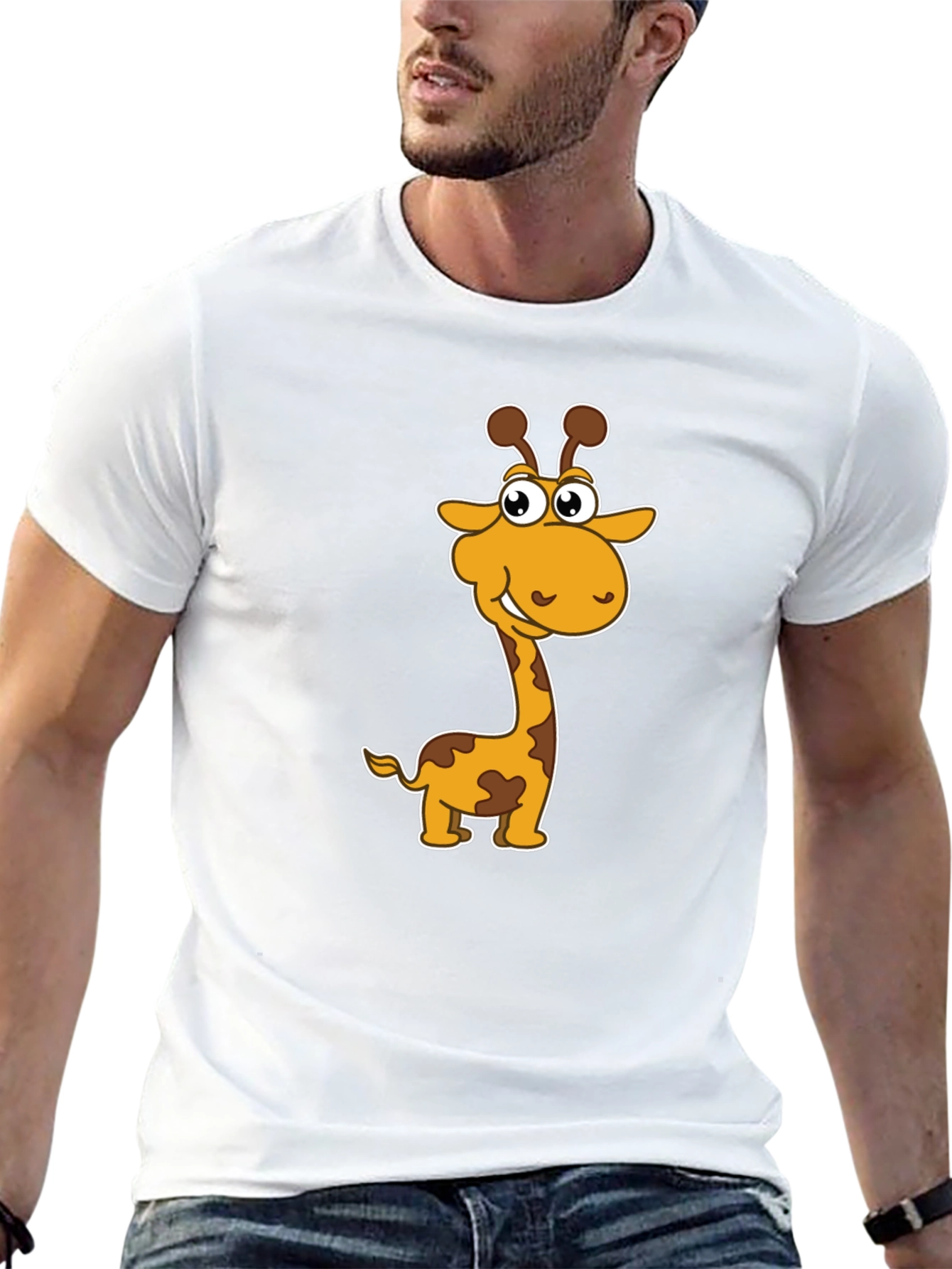 Cartoon Giraffe Graphic Tee - Mens Black T-Shirt