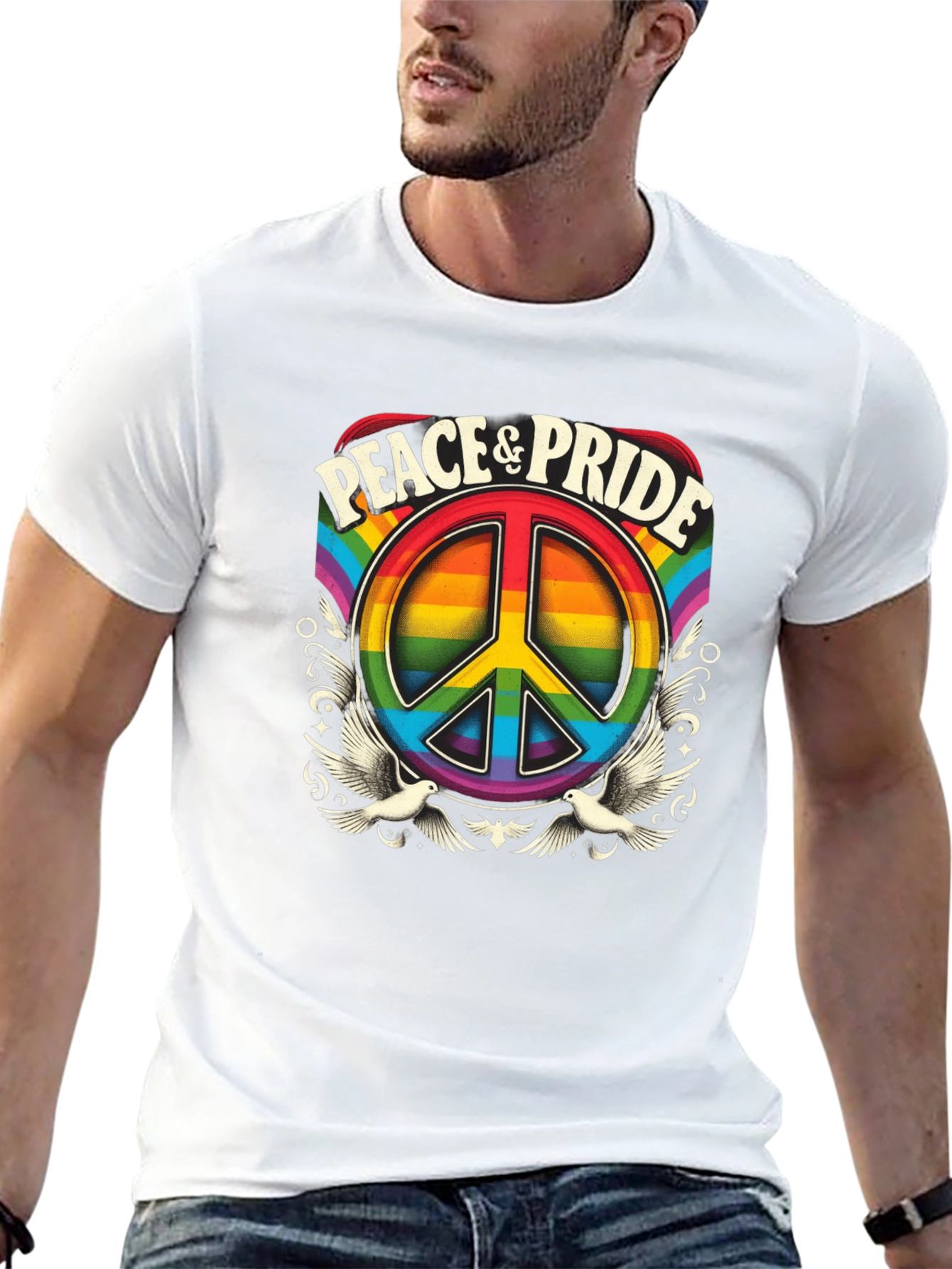 Peace & Pride Rainbow Graphic T-Shirt