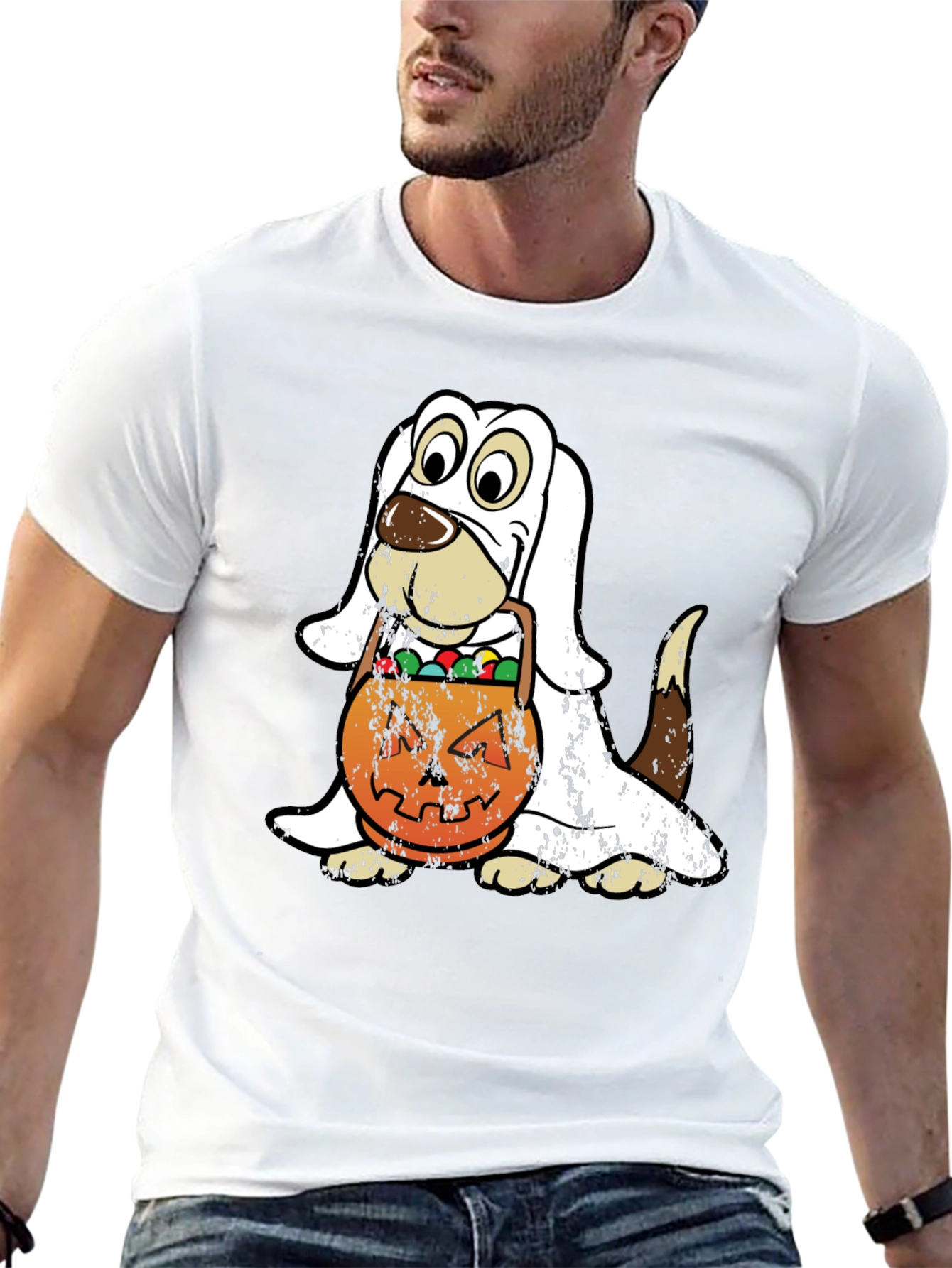 Halloween Dog Ghost T-Shirt Pumpkin Candy