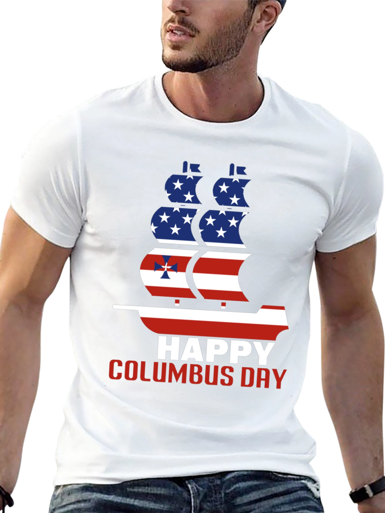 Happy Columbus Day T-Shirt - American Flag Ship