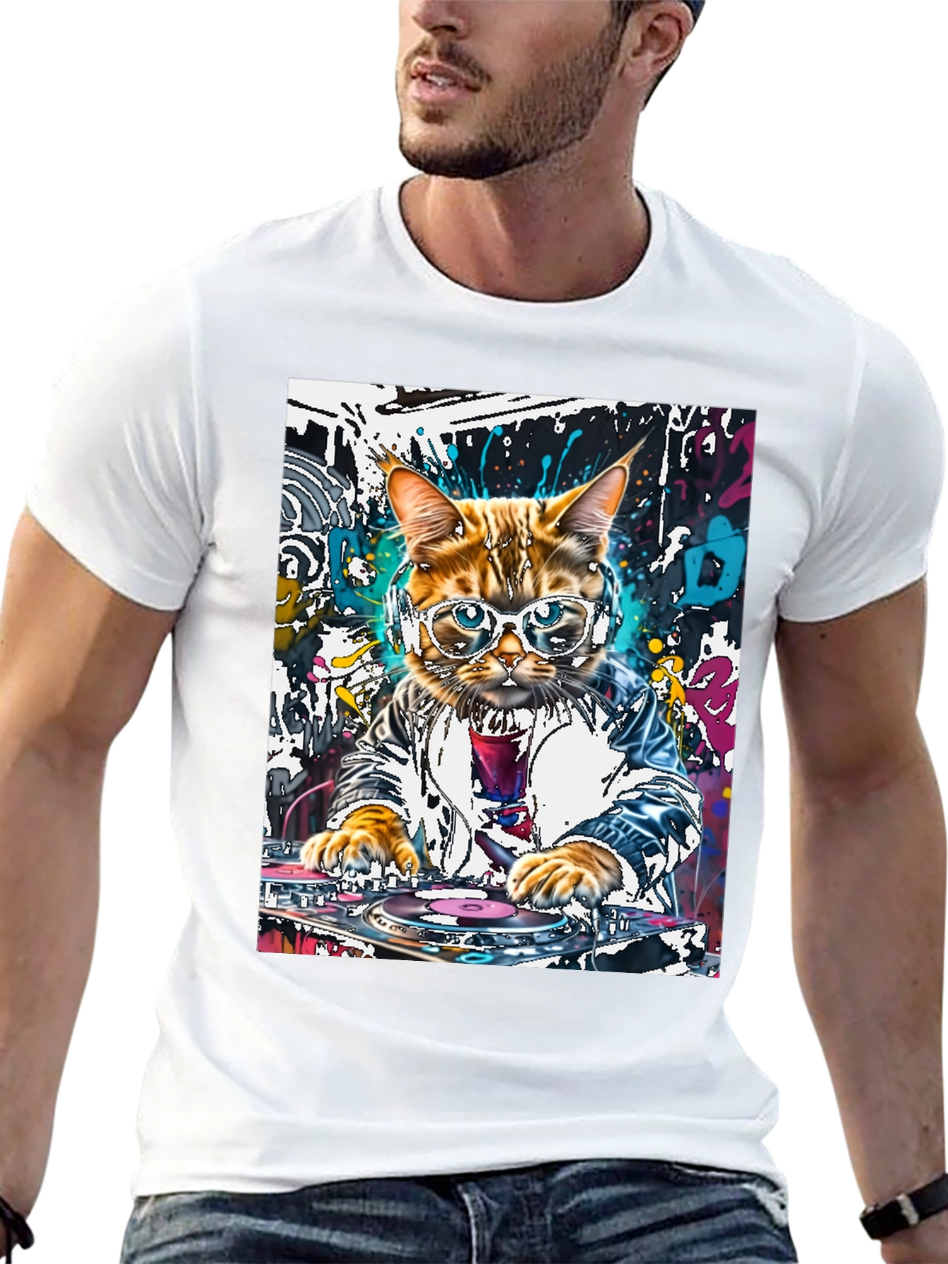 DJ Cat Graphic T-Shirt - Cool & Unique Design