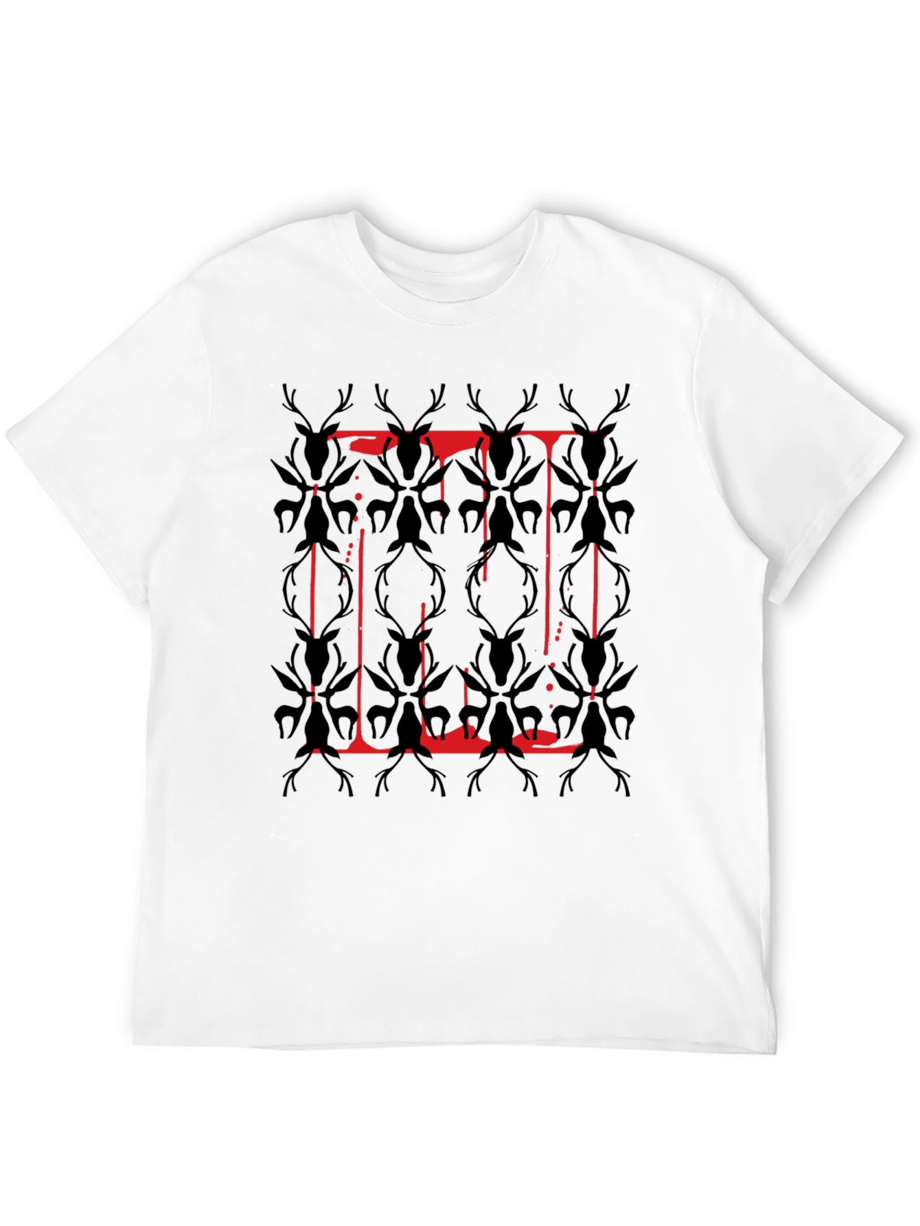 Deer Pattern Graphic Tee - Black