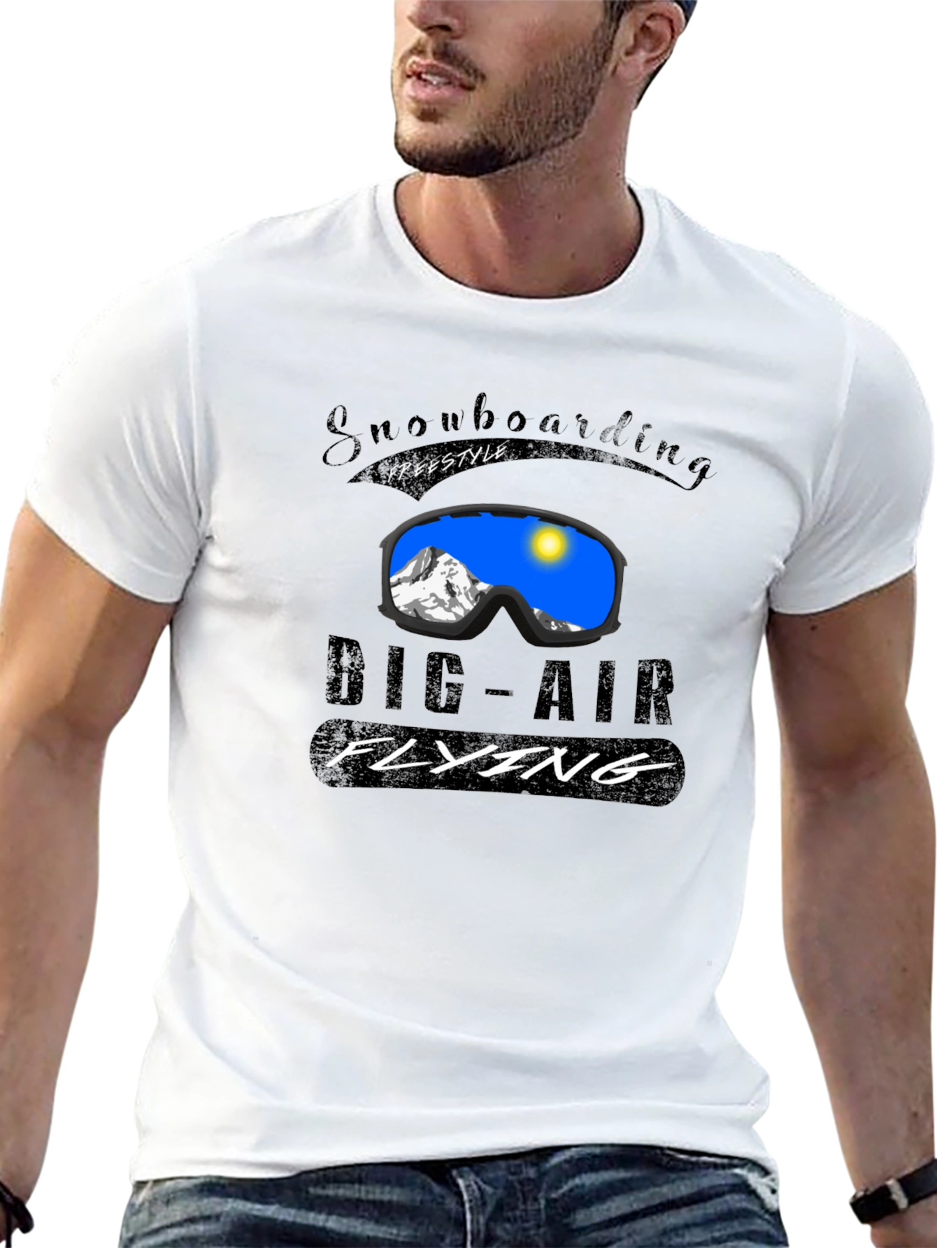 Snowboarding Big-Air Flying Graphic Tee - Black