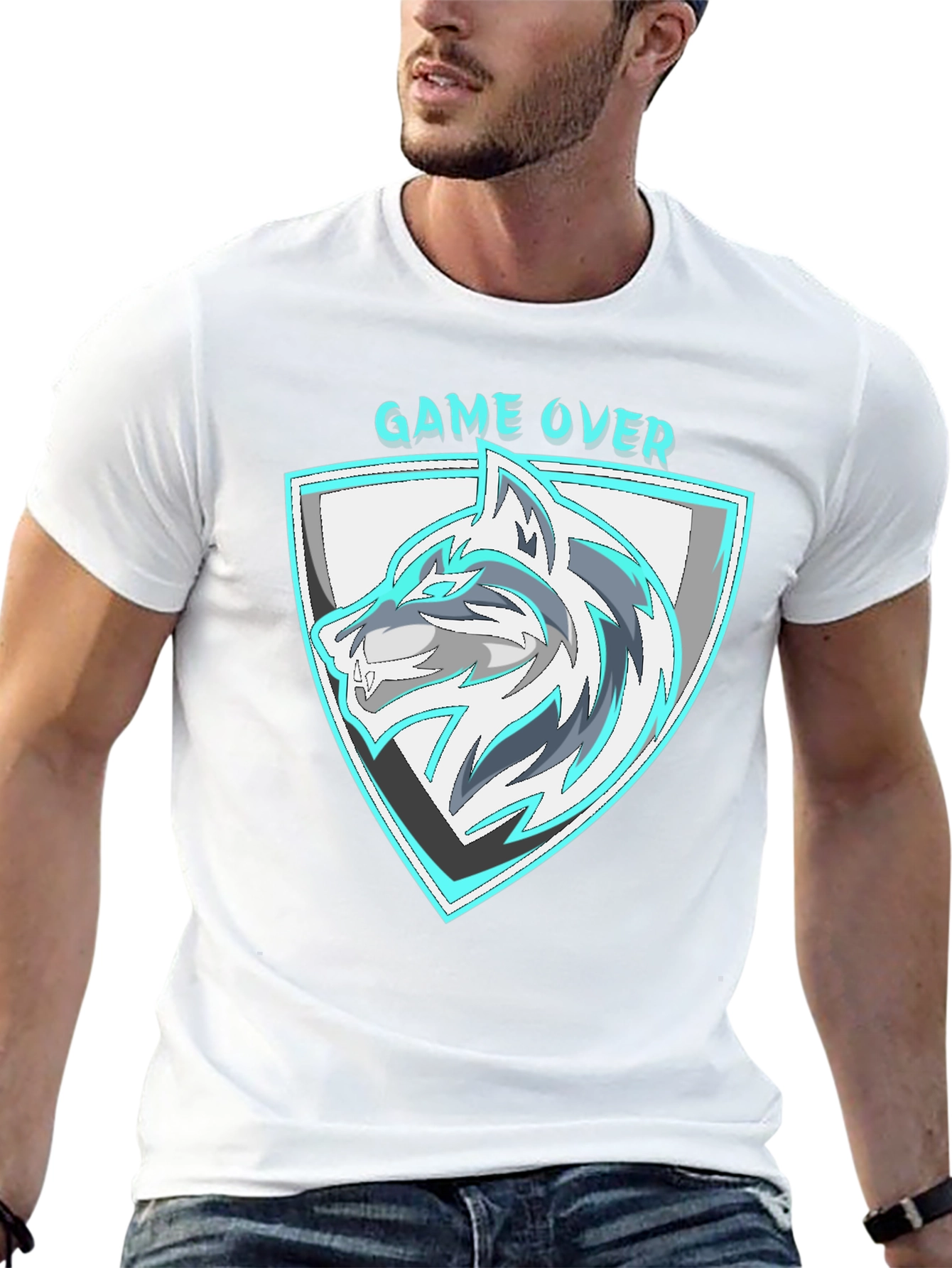 Game Over Wolf Graphic T-Shirt - Black