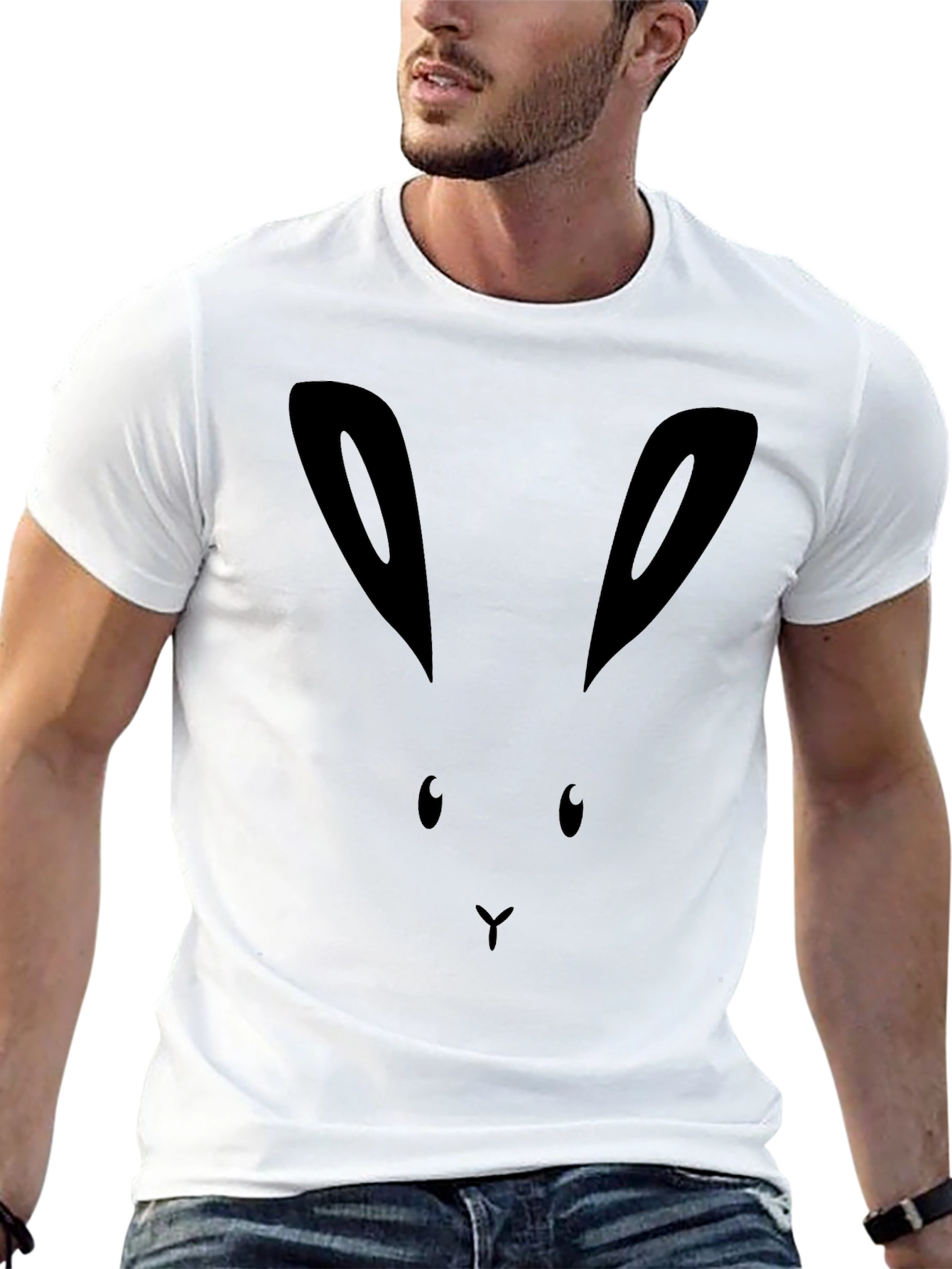 Bunny Face Graphic Tee - Black Cotton Shirt