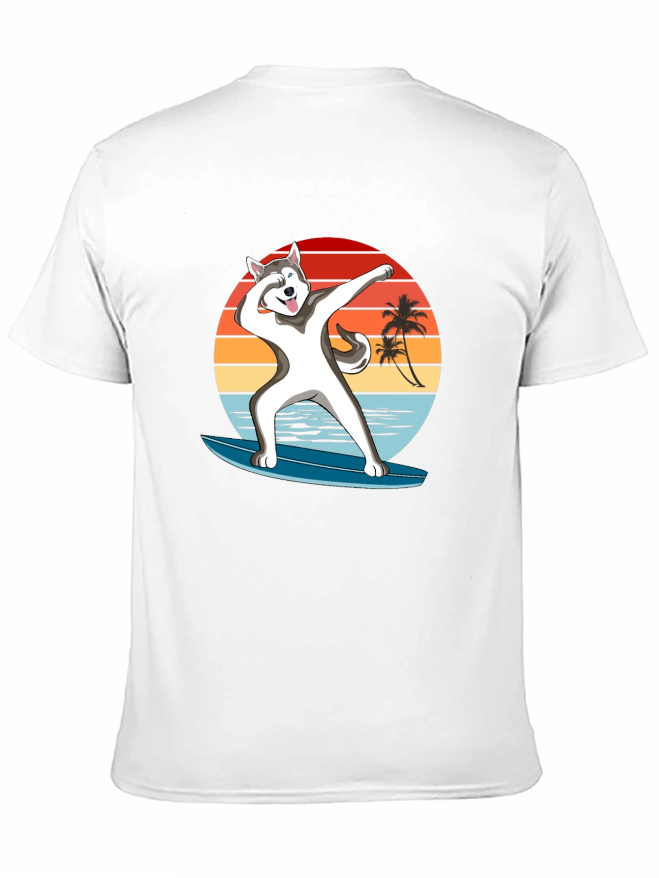 Surfing Husky T-Shirt - Dabbing Dog Beach Tee