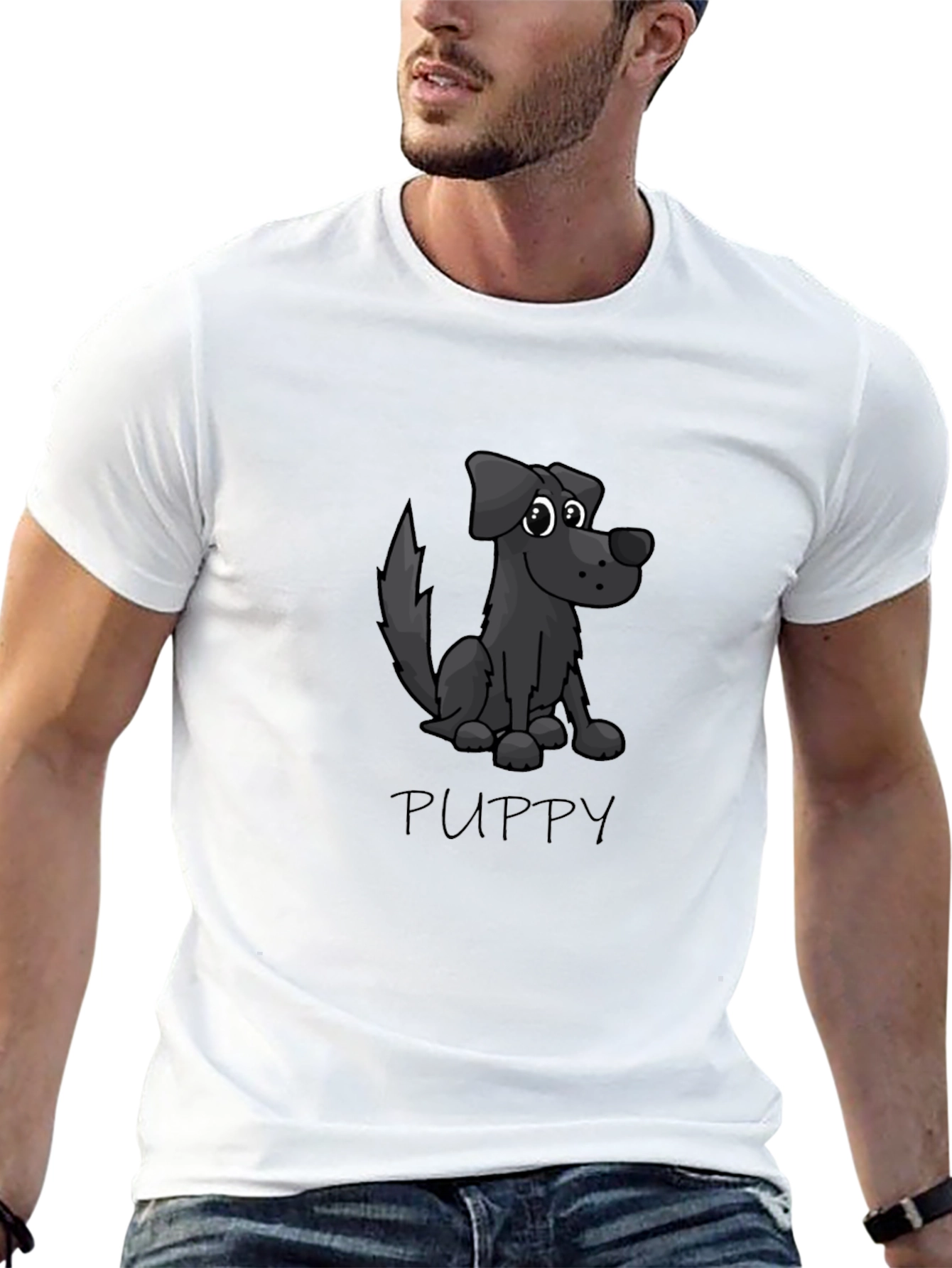 Puppy Cartoon Black T-Shirt