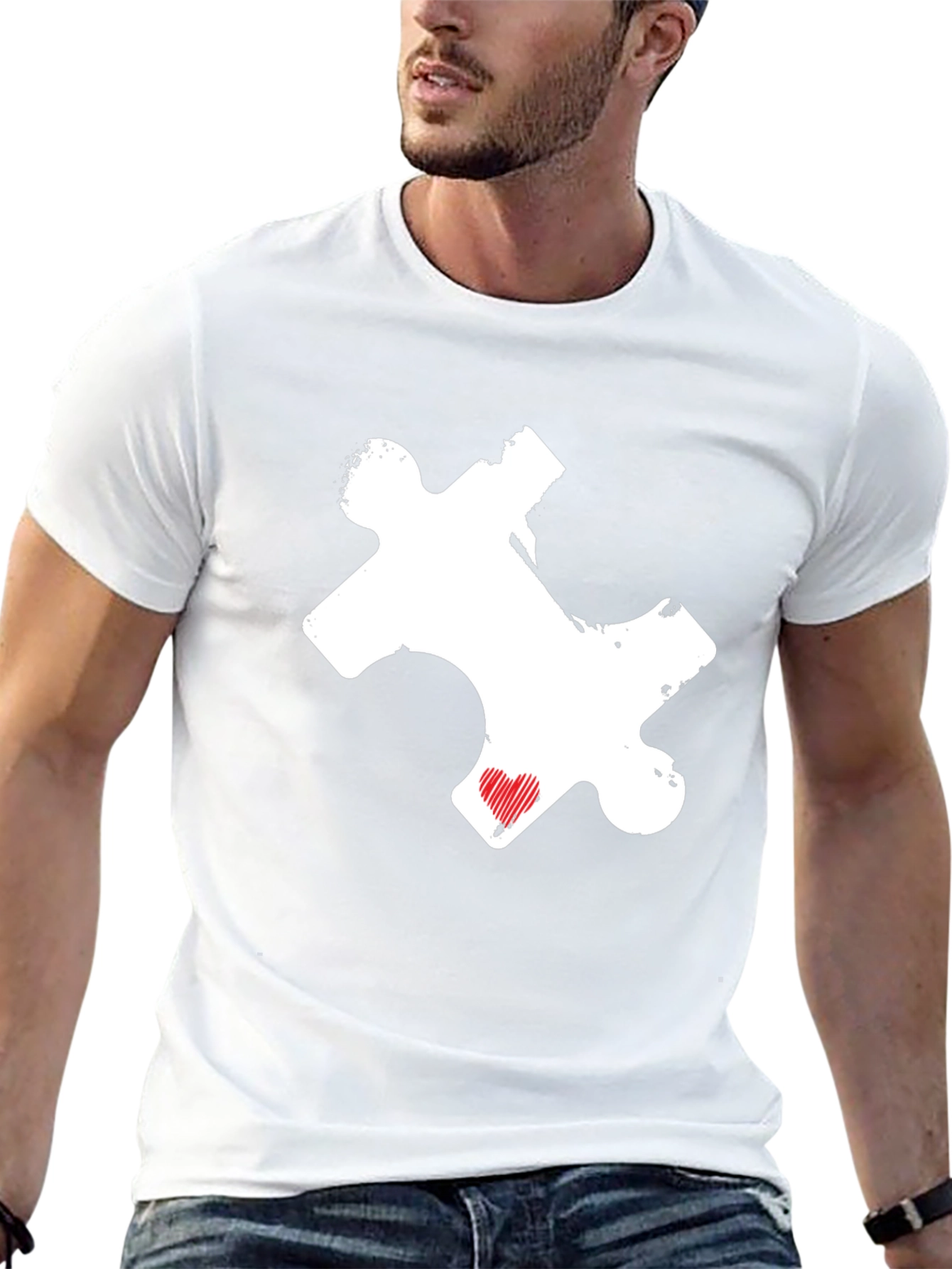 Puzzle Piece Heart Graphic Tee - Black Casual Shirt