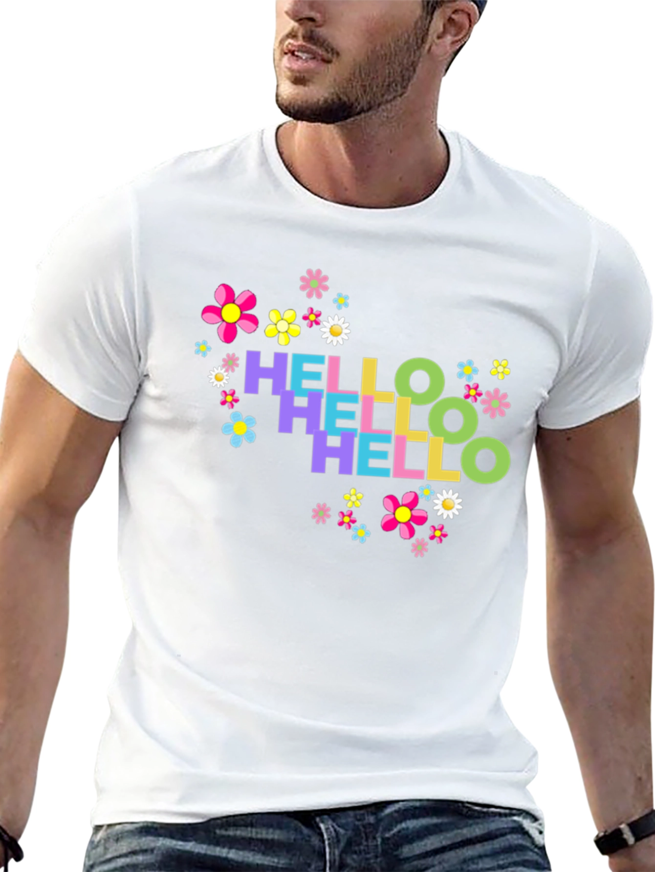 Hello Floral Graphic Tee - Black Cotton T-Shirt