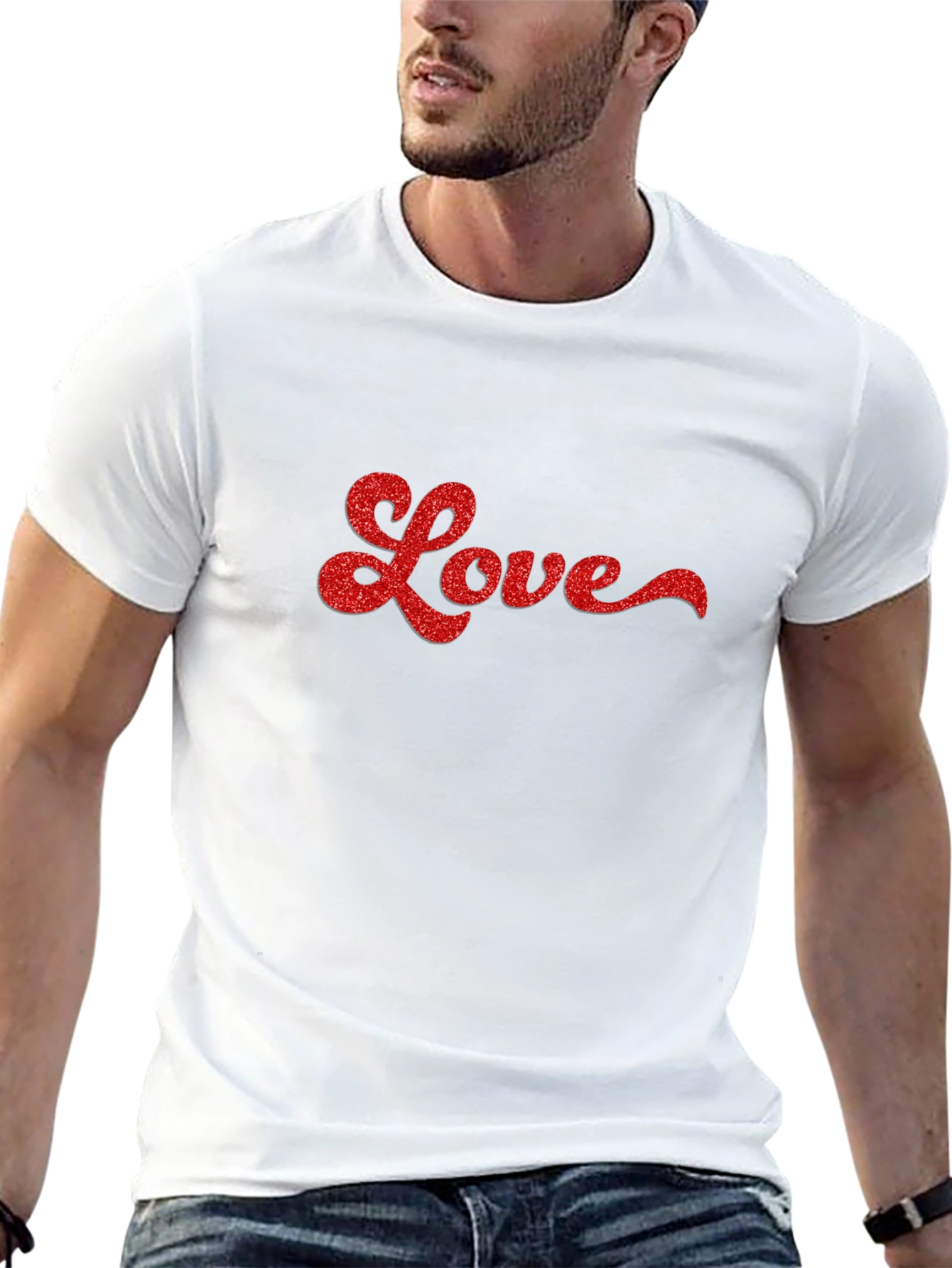 Love Glitter Graphic Black Tee Shirt