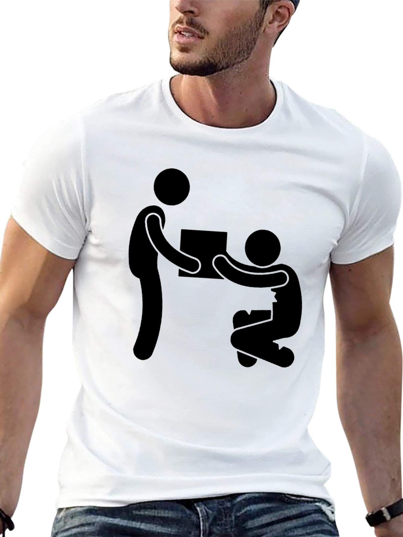 Stick Figure Giving Gift Black T-Shirt