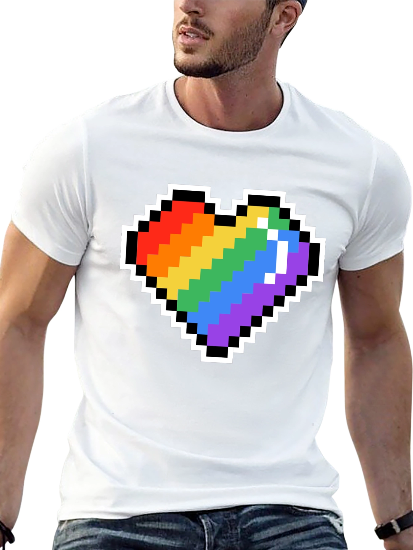 Pixel Heart Pride T-Shirt - Black Crew Neck Tee