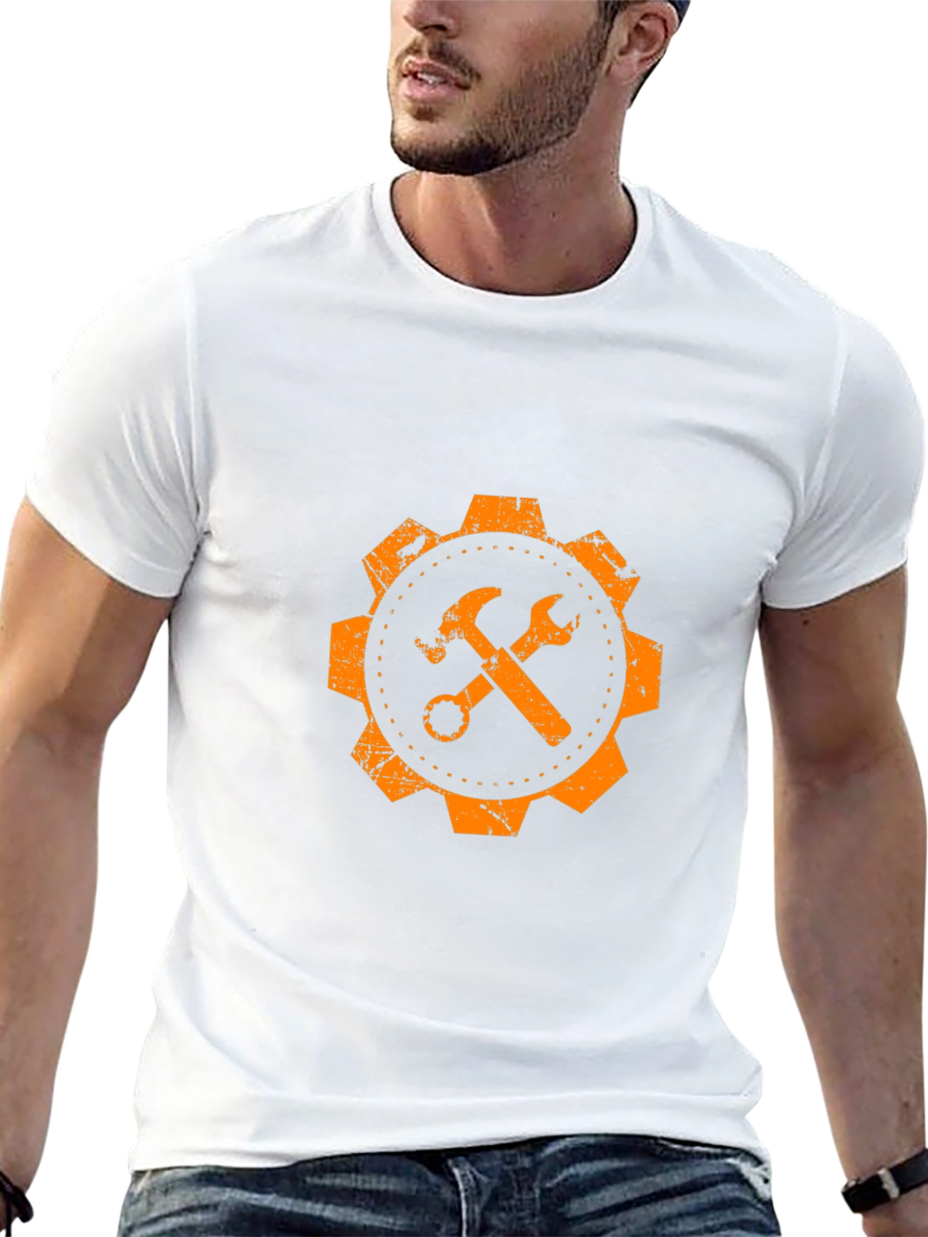 Orange Gear Hammer & Wrench Graphic T-Shirt
