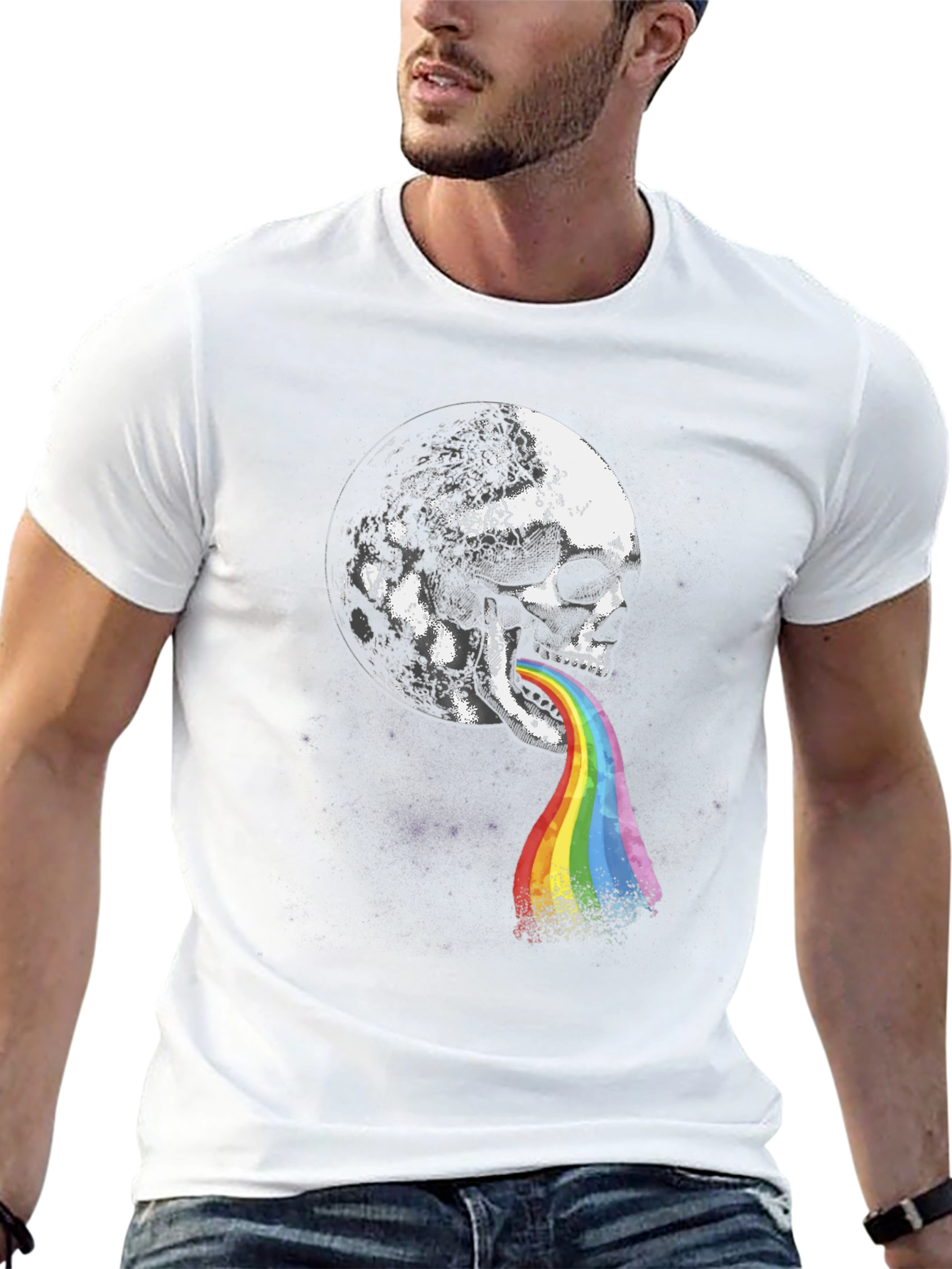 Skull Moon Rainbow Vomit Graphic Tee