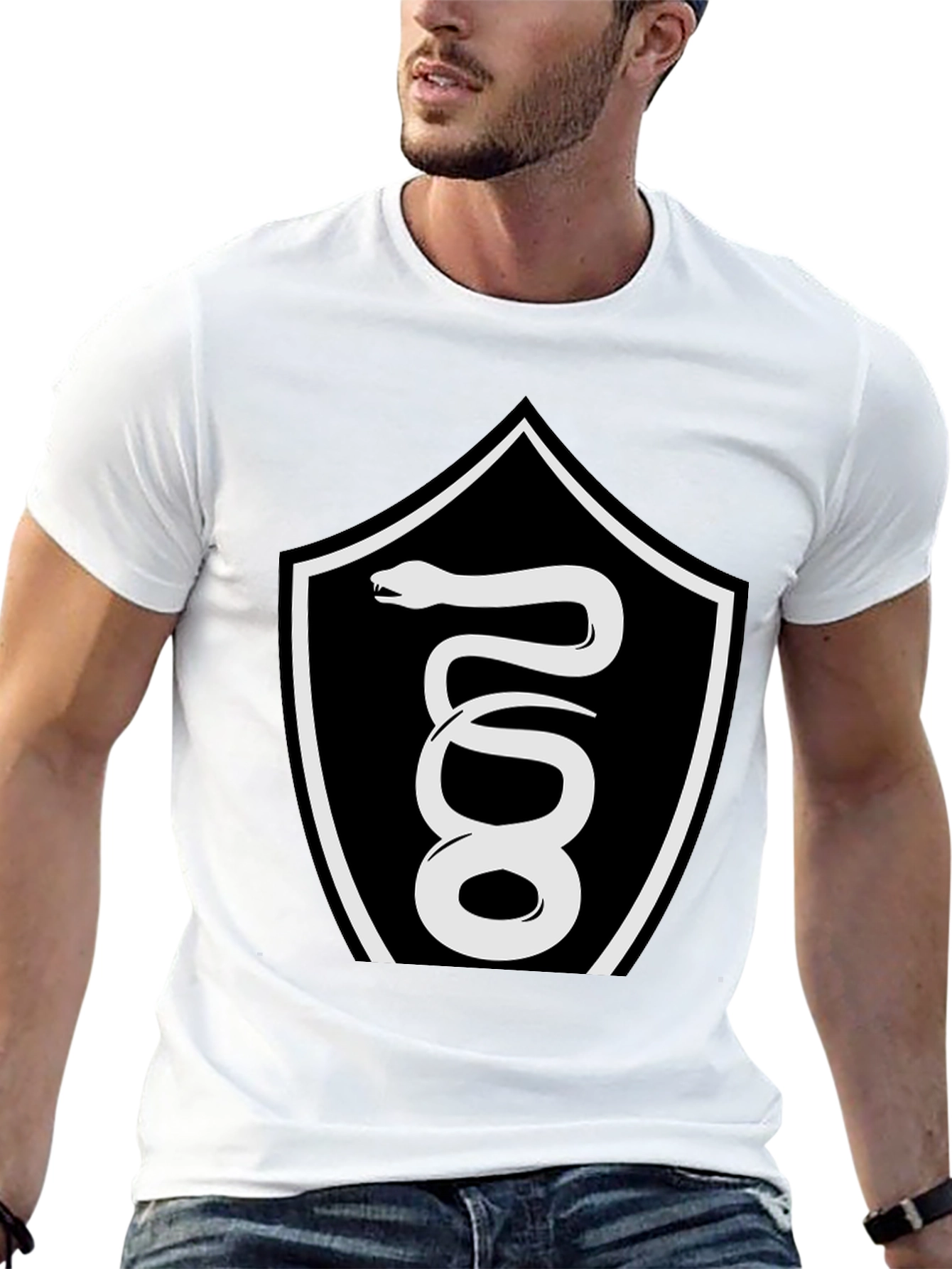 Black T-Shirt with Serpent Crest Graphic