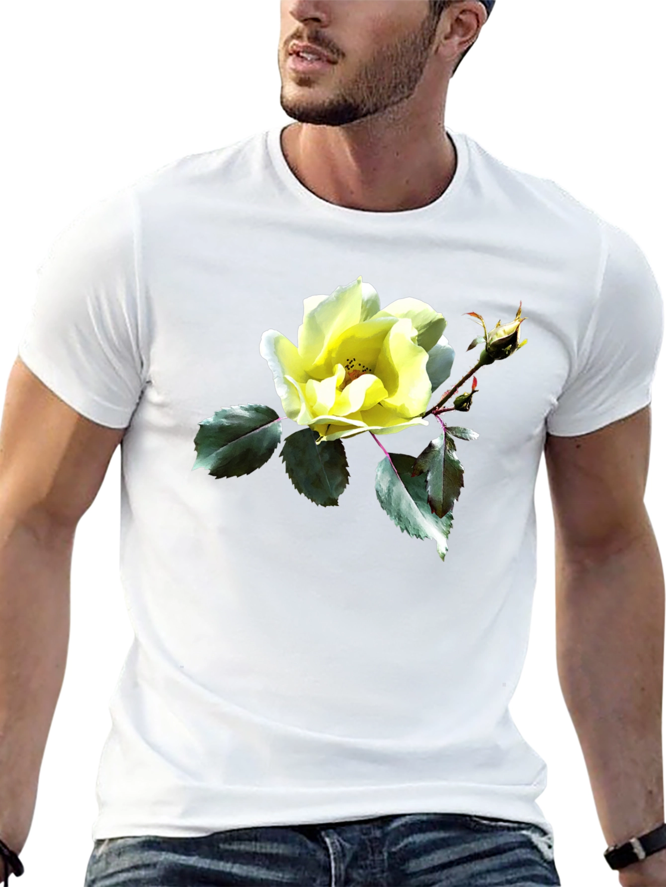 Floral Graphic T-Shirt - Yellow Rose Design