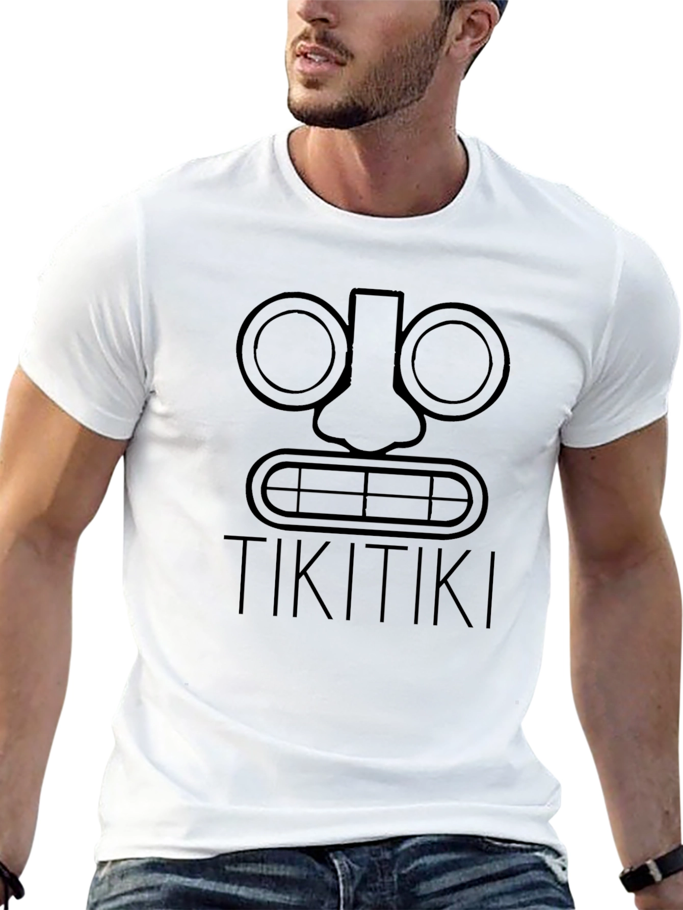 Tiki Head Graphic Tee - Black Cotton T-Shirt