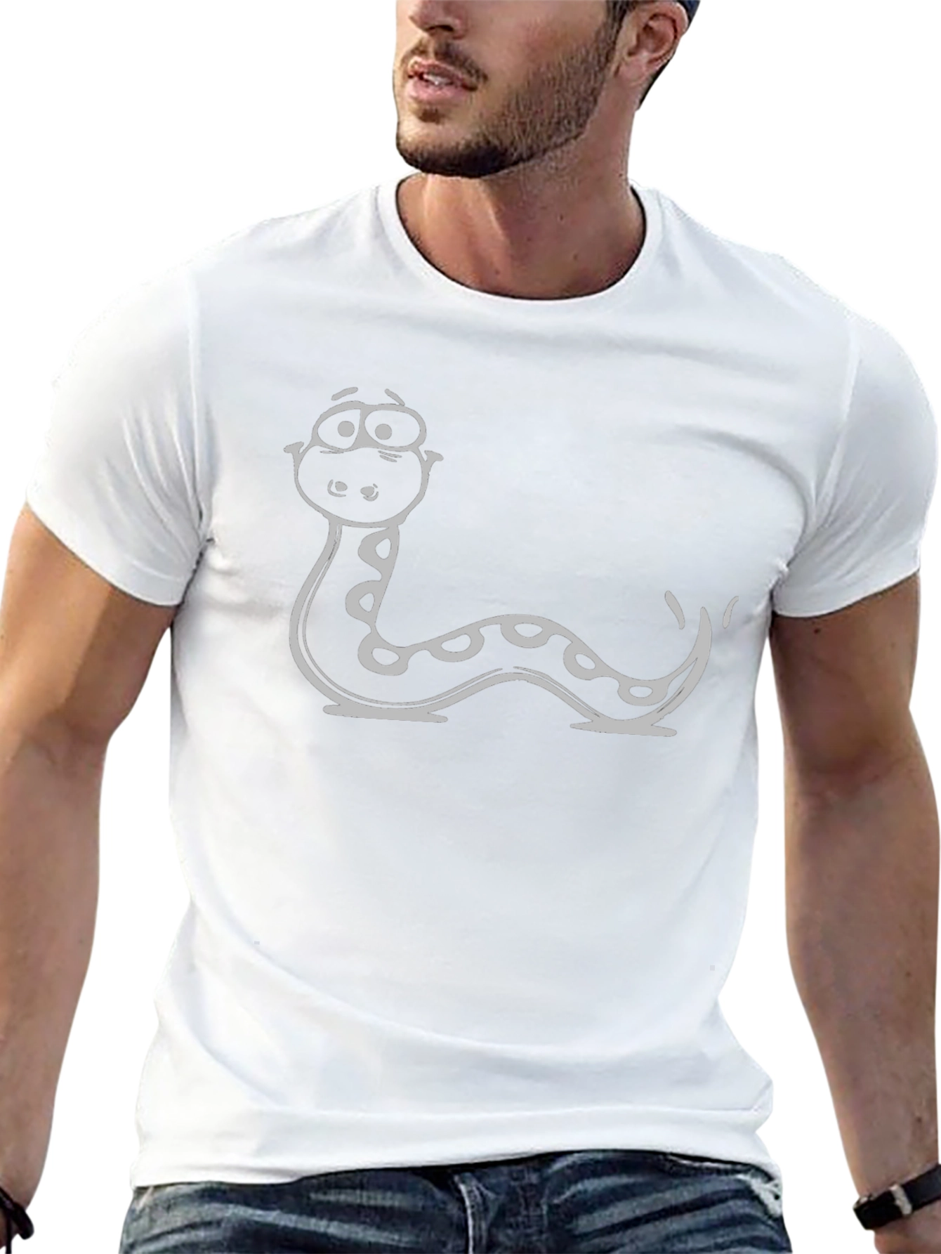 Cartoon Snake Graphic Tee - Black Cotton T-Shirt