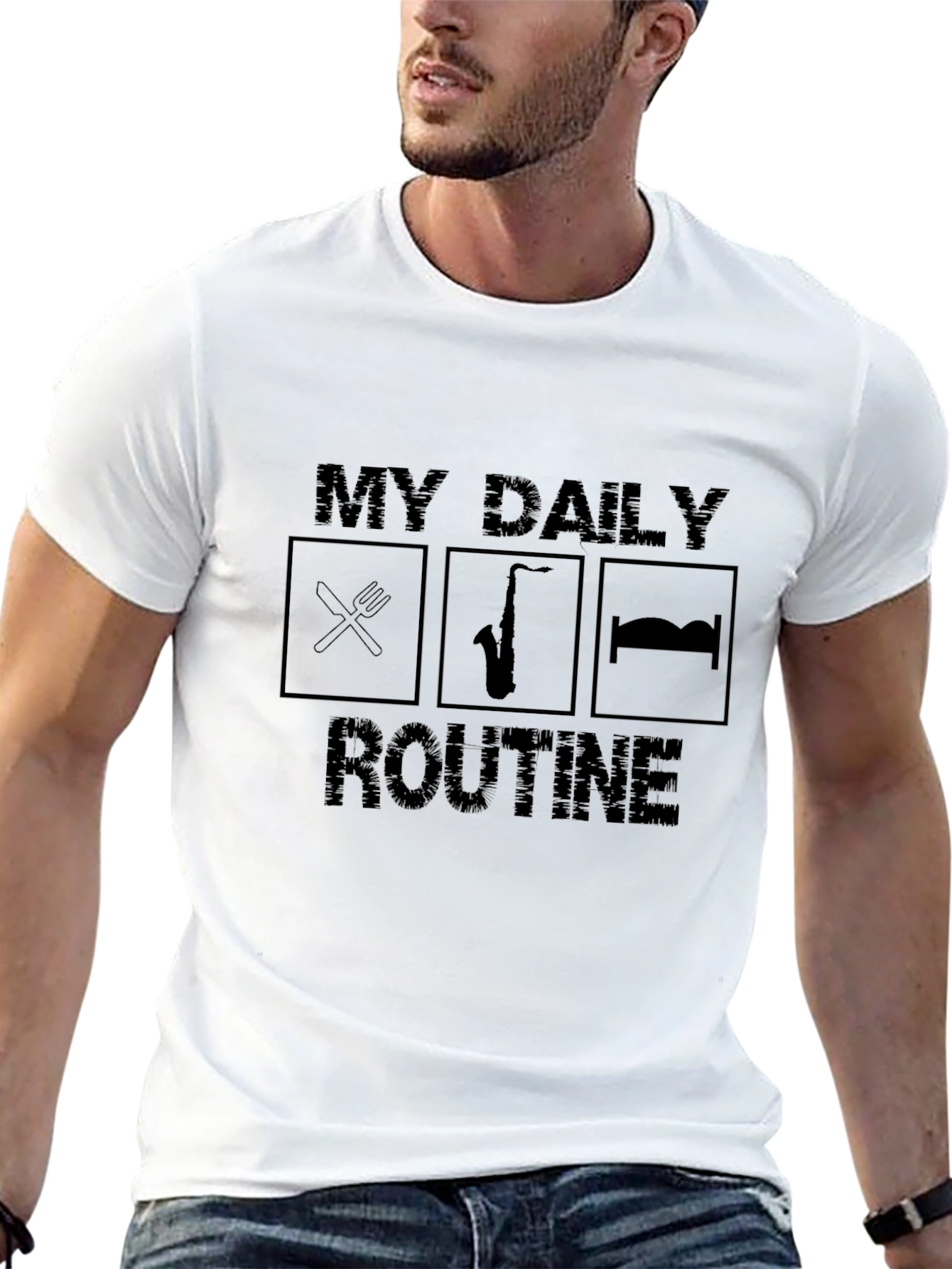 My Daily Routine Saxophone T-Shirt Black Cotton