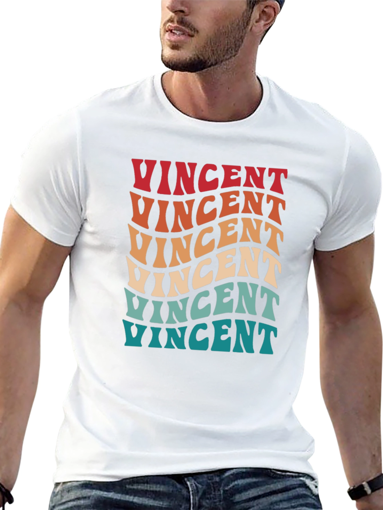 Retro Vincent T-Shirt: Groovy Personalized Name Tee