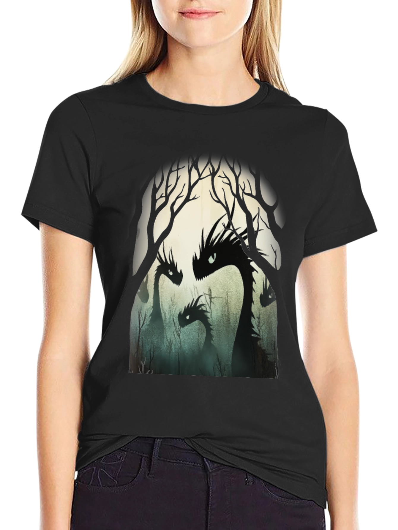 Dragon Silhouette Graphic Black Tee - Unisex