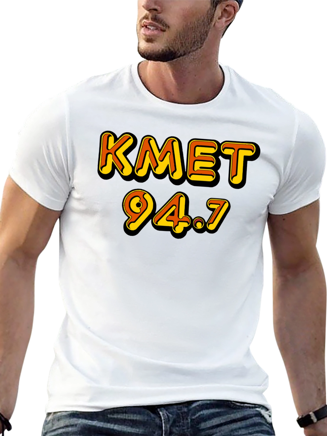 KMET 94.7 Black T-Shirt Retro Radio Station Style