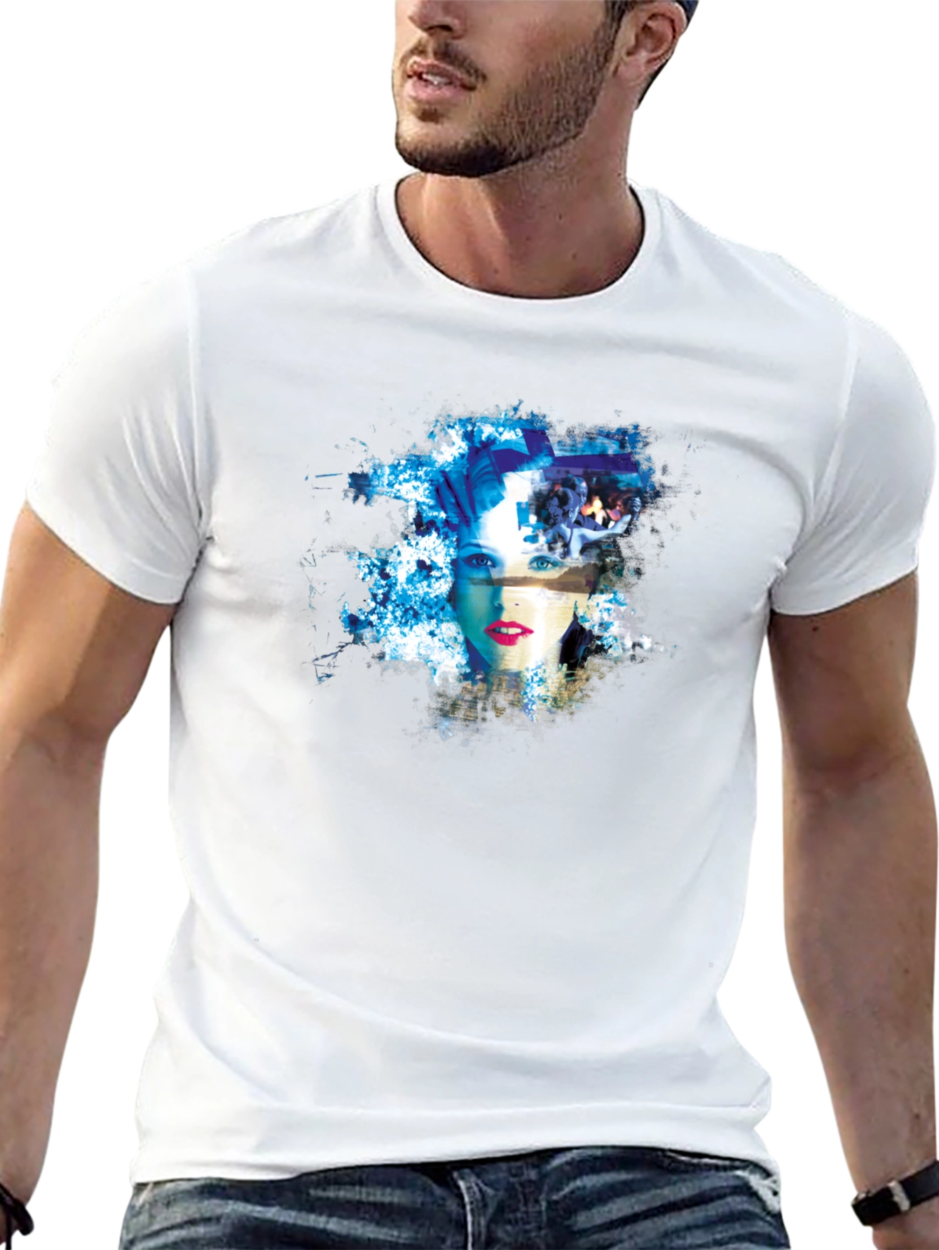 Abstract Womans Face Graphic Tee - Black Cotton Blend